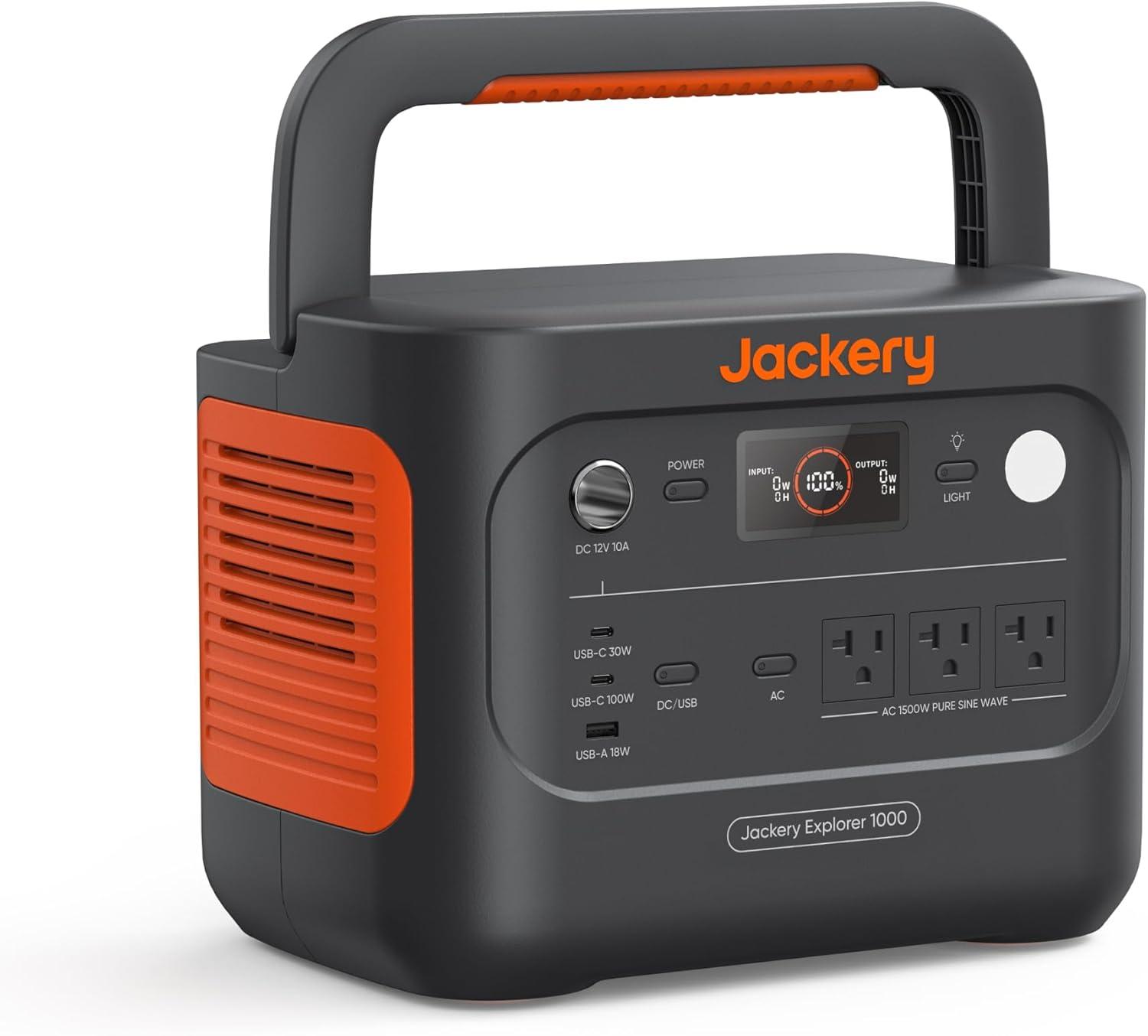 Jackery Explorer 1000 v2: 1-Hour Fast Charge, 1500W AC, Solar Panel Optional Tested for Off-Grid Adventures (Camping, Emergency, RV)