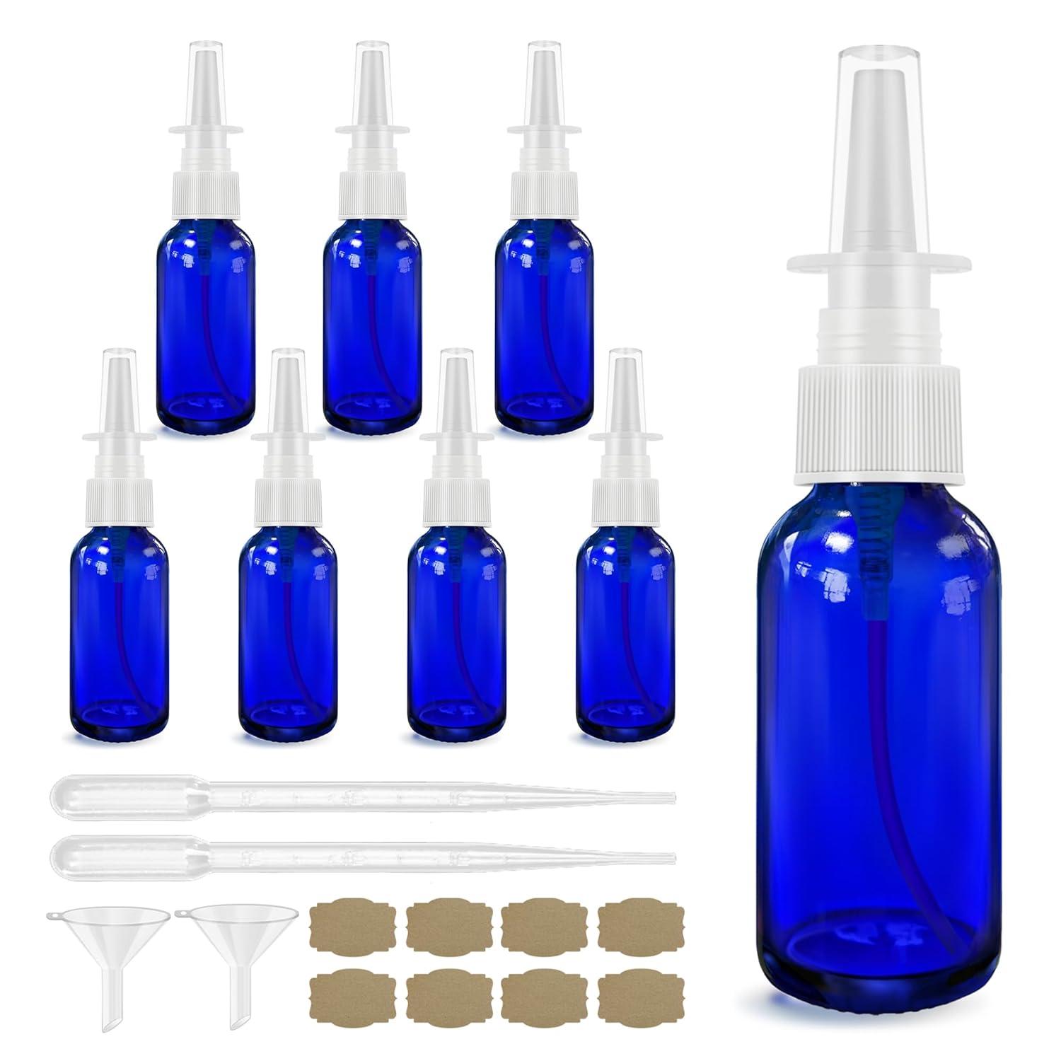 Showdown: Refillable Cobalt Blue Travel Bottles (8Pcs) - 1oz, Surprising Mist