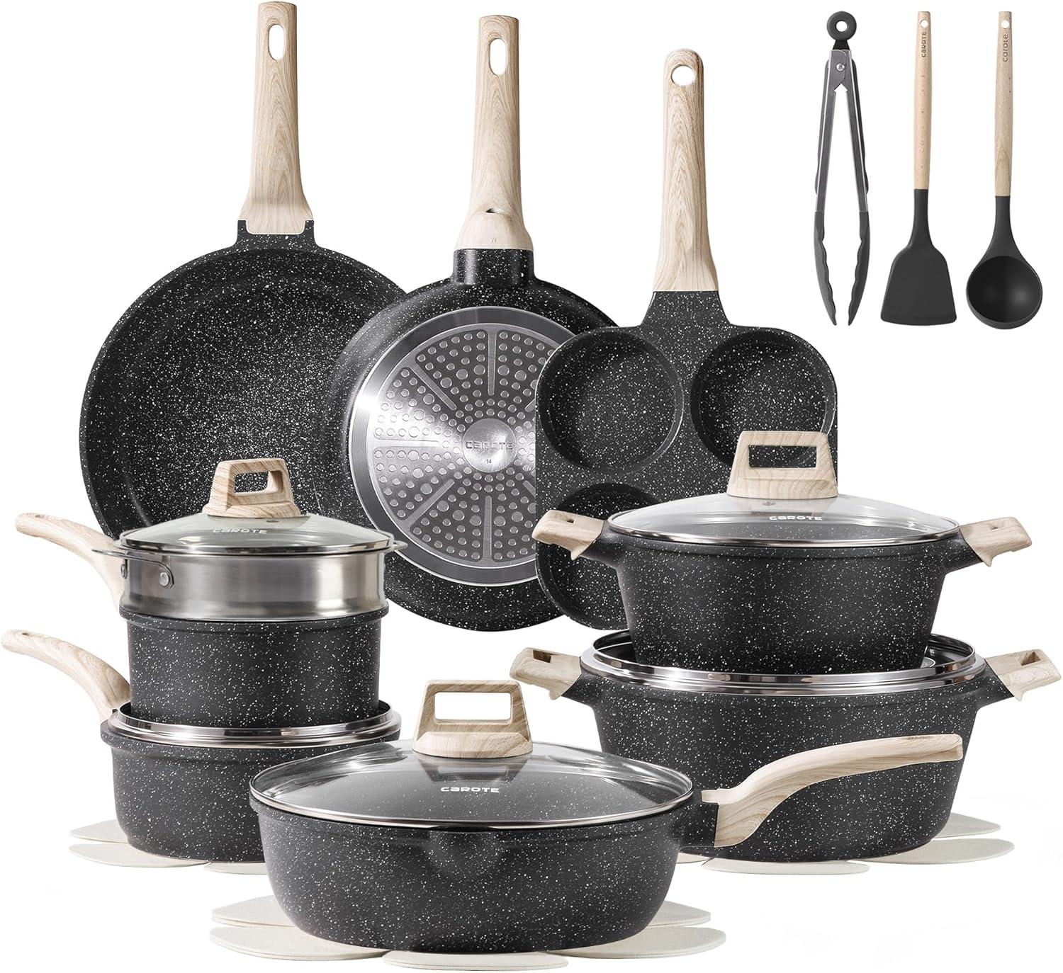 CAROTE 21pcs Set: Surprising PFOS-Free Induction Performance & Black Granite