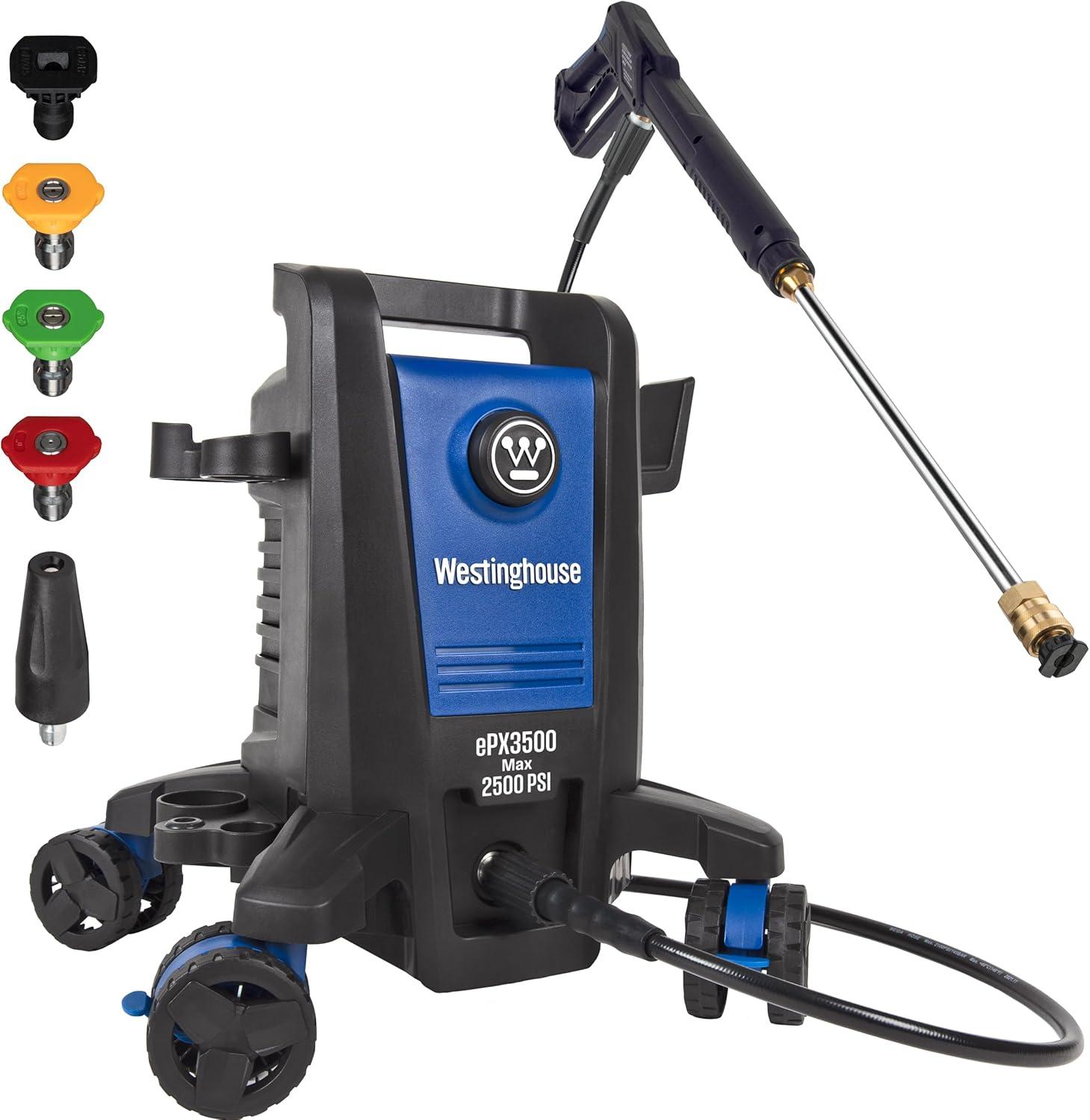 Westinghouse ePX3500 Showdown: 2500 PSI, Anti-Tipping Tech, Onboard Soap, 5-Nozzle Set for Car Cleaning