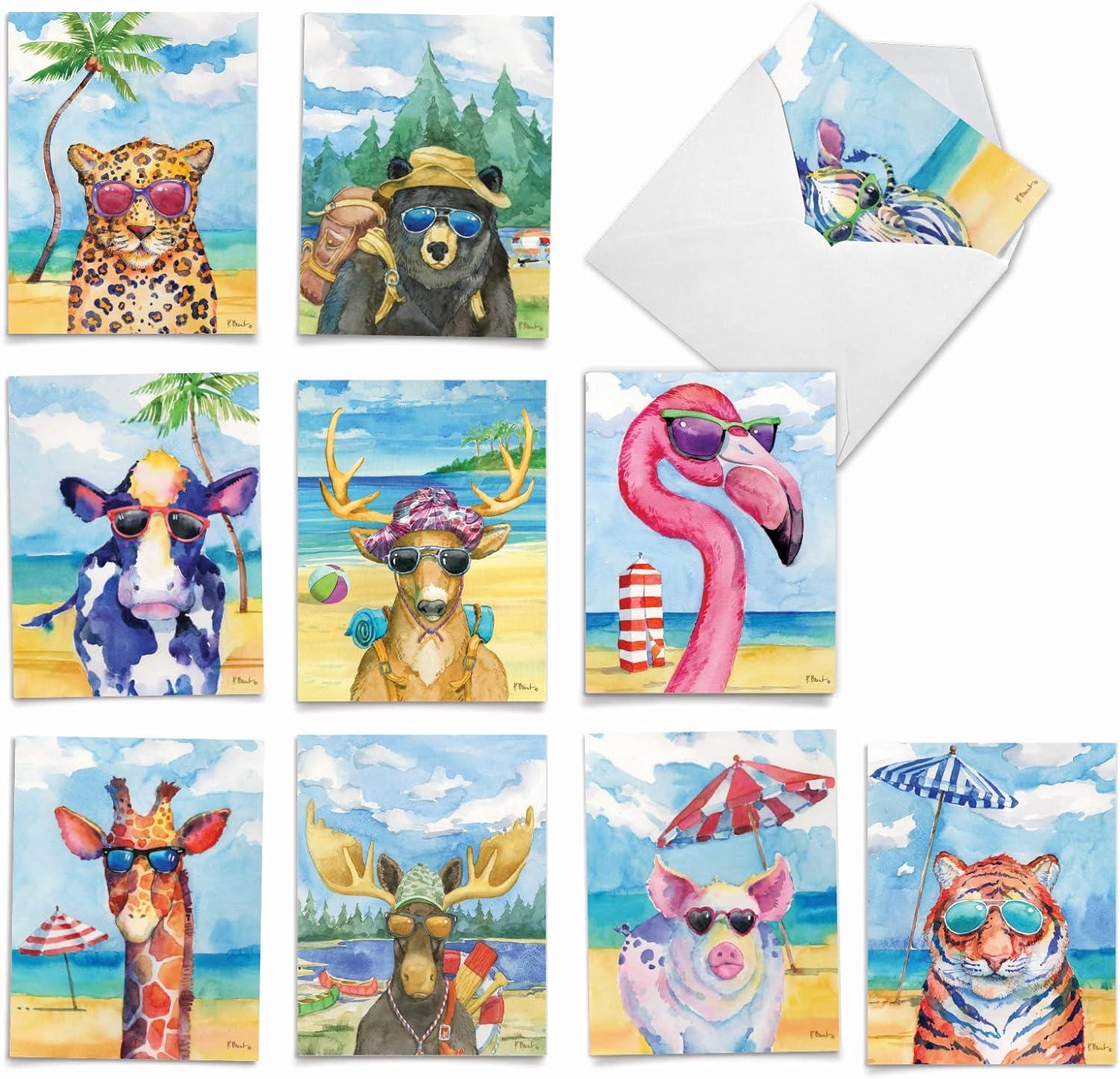 Funny Wildlife Designs Tested: Surprising 10-Notecard Set for Animal's Day Off Greeting Cards