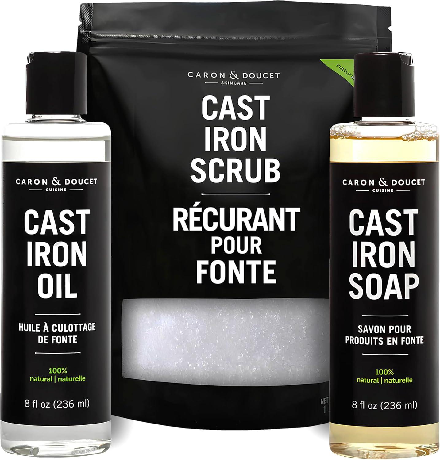 Showdown: Caron & Doucet Cast Iron Set - Non-Stick Oil, Plant-Based Soap, Rust-Busting Scrub: Eco-Friendly Tested