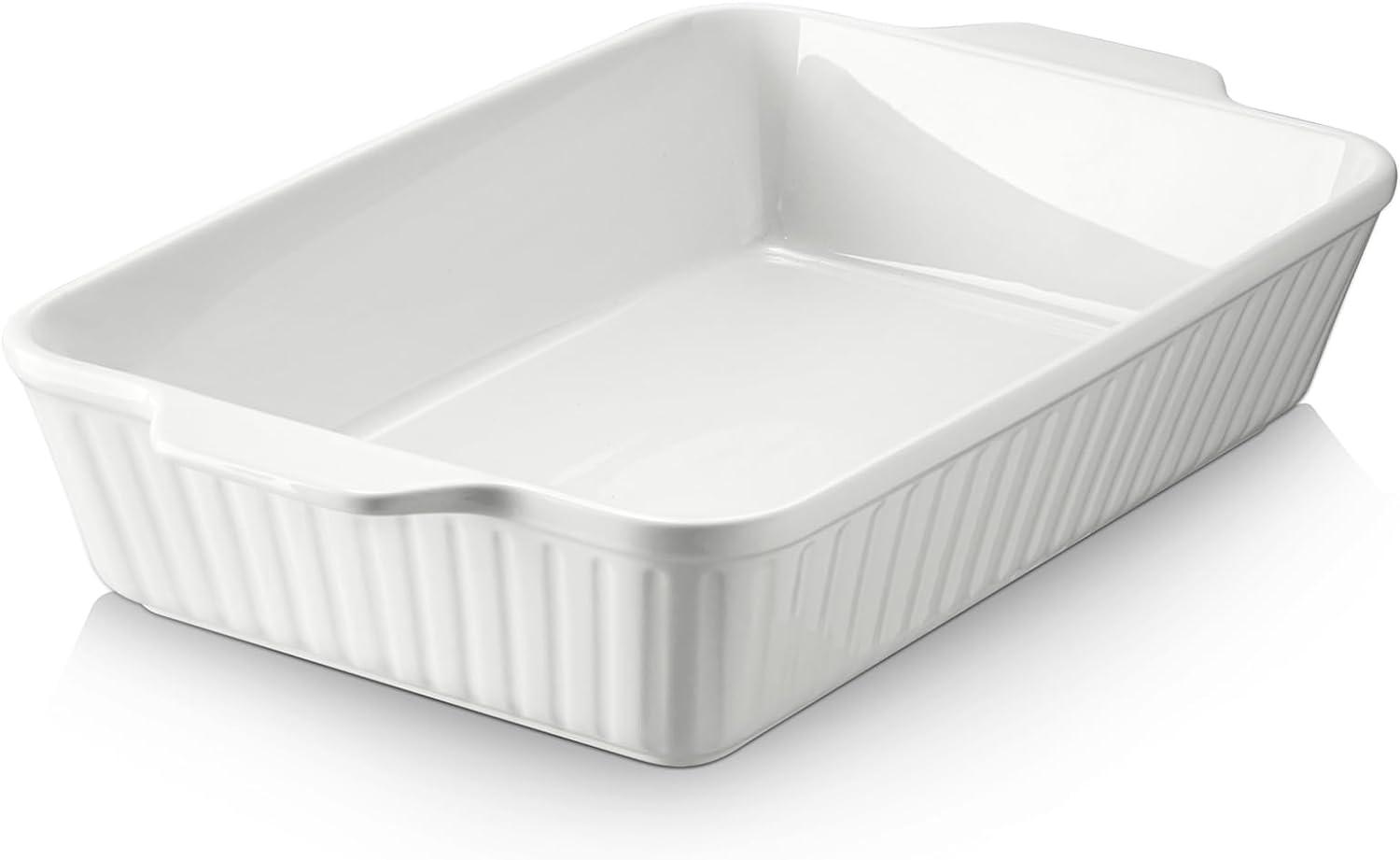 DOWAN Casserole Dish: Surprising Oven-safe White & Handles for 4.2 Quarts (Lasagna?)