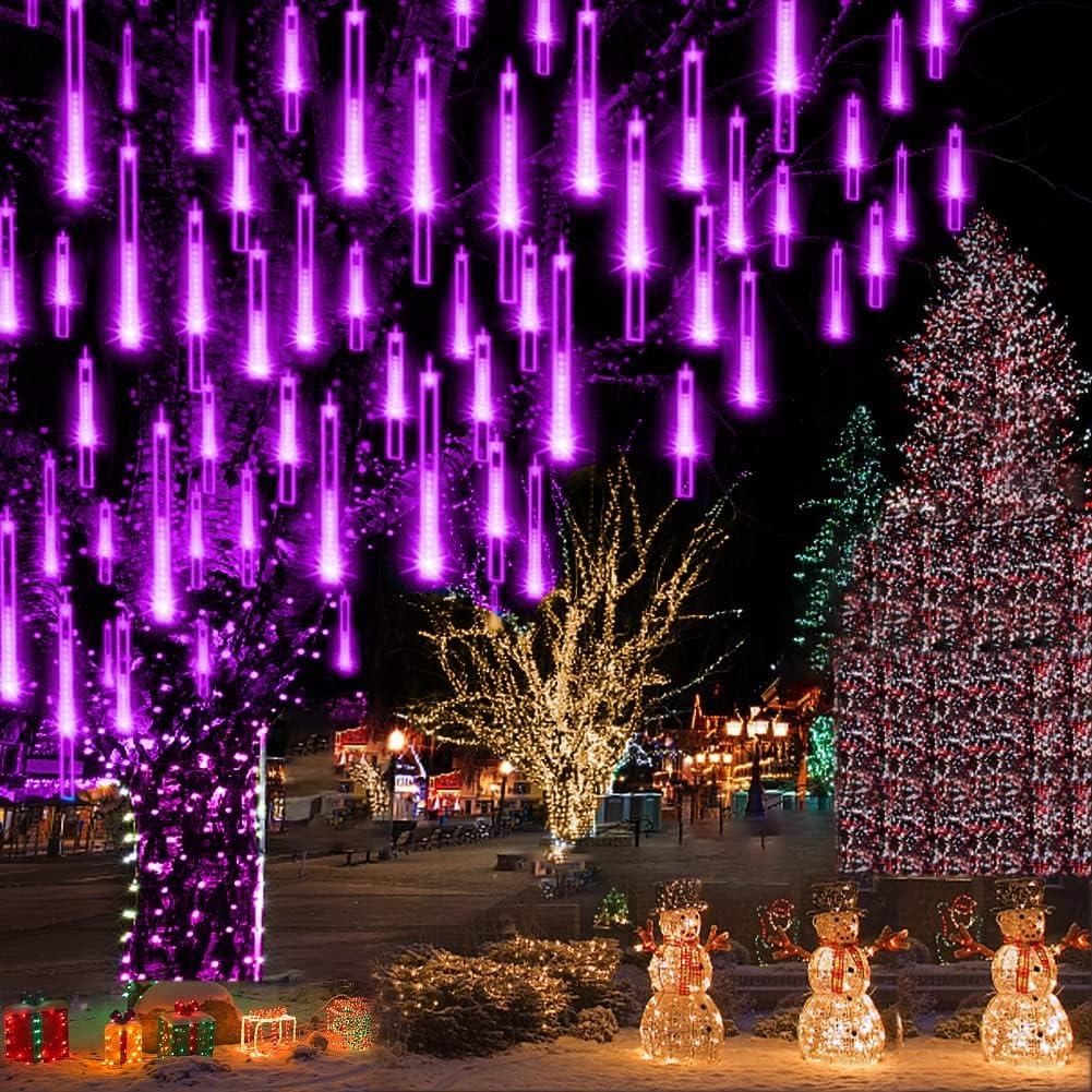 Outdoor Halloween Decor Showdown: 16in Meteor Tested, Purple Icicle Lights with UL Plug for Surprising Seasonal Flexibility