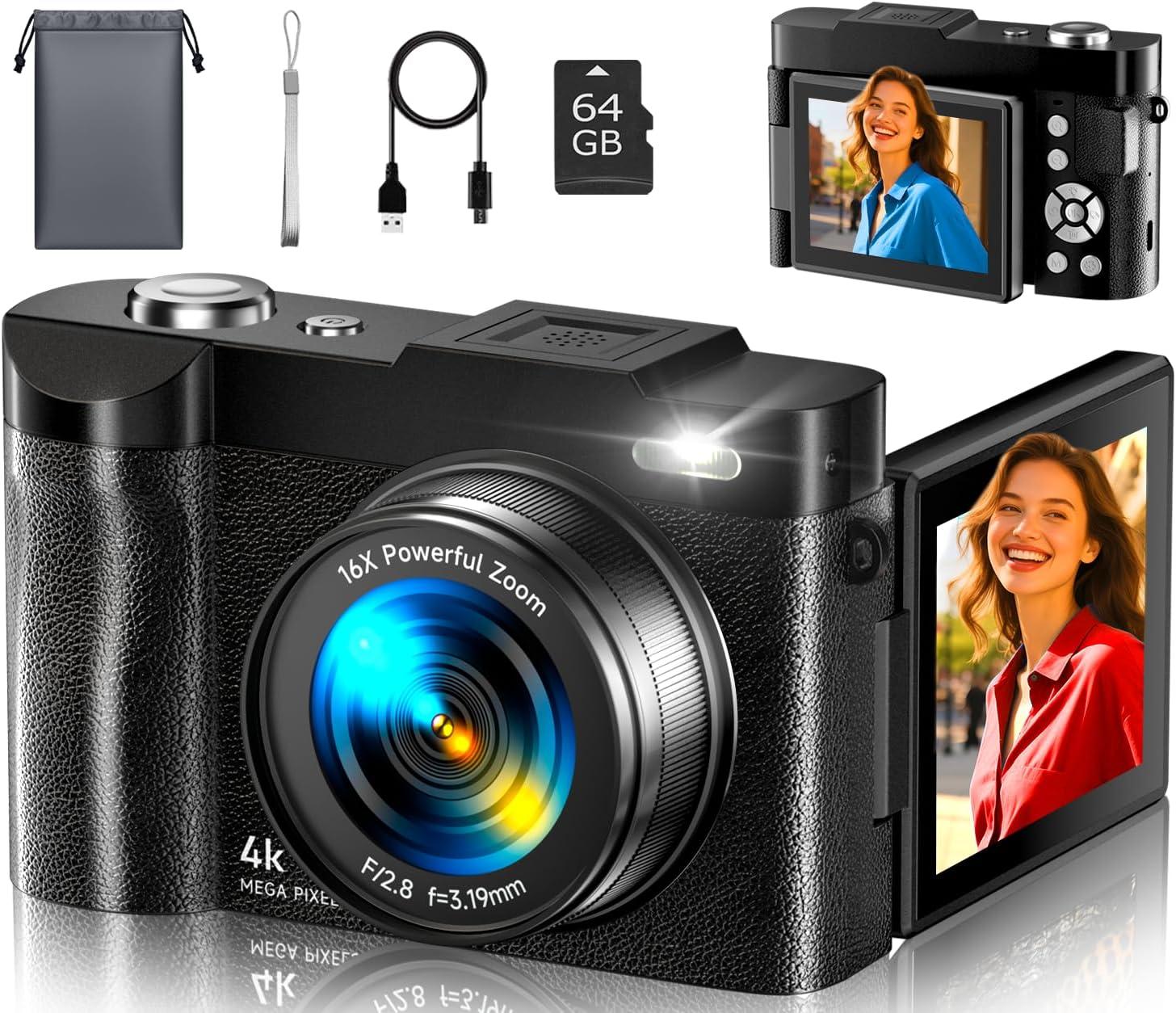 Showdown: 48MP, 180° Flip Screen, 64GB SD in Compact Photography Cameras for Travelers