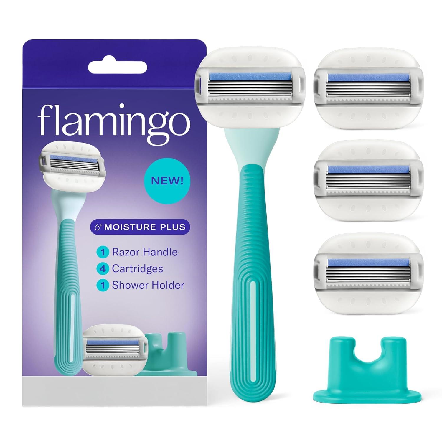 Flamingo Women's Razor Showdown: Sleek Handle, 4 Blades, Holder - Seafoam Tested