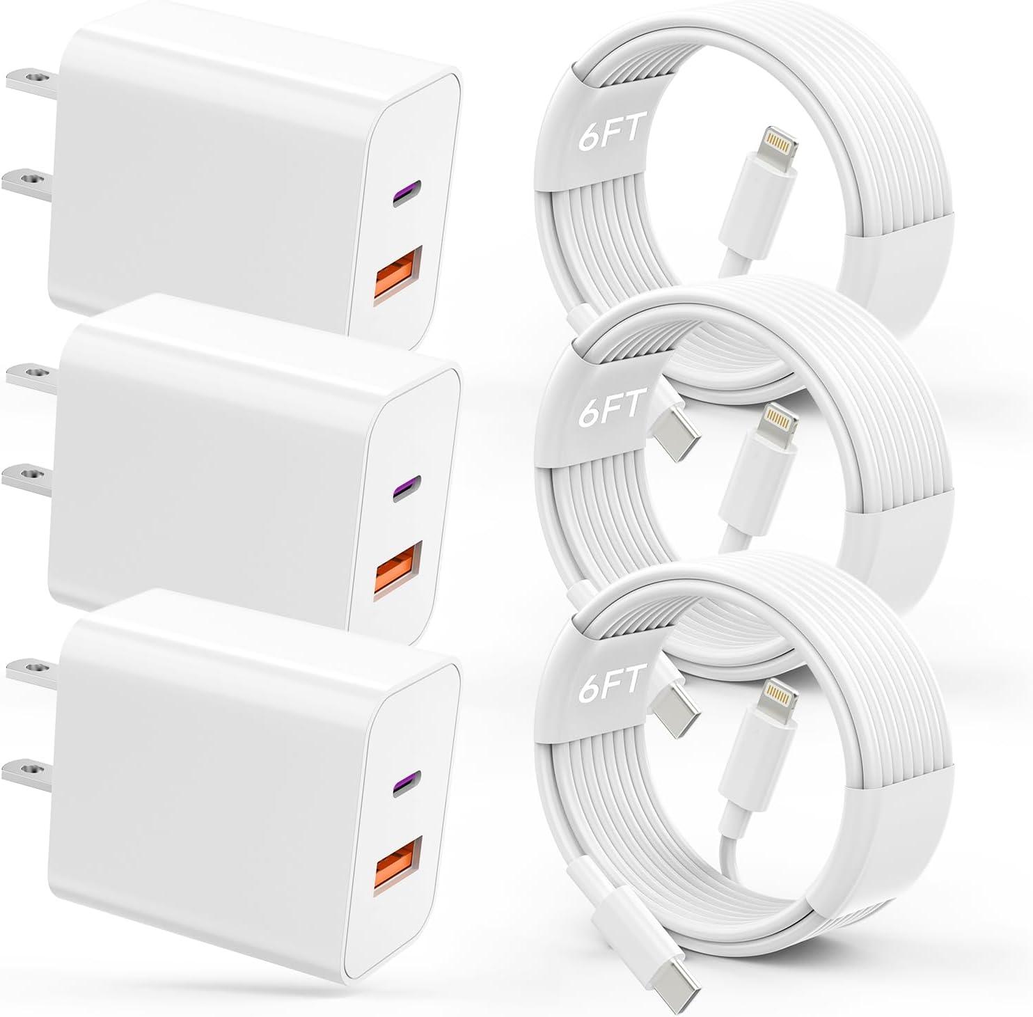 USB-C 3-Pack 20W PD+QC3.0 Charger… versus Dual-Port Wall 6FT Cable: Tested for iPhone Use