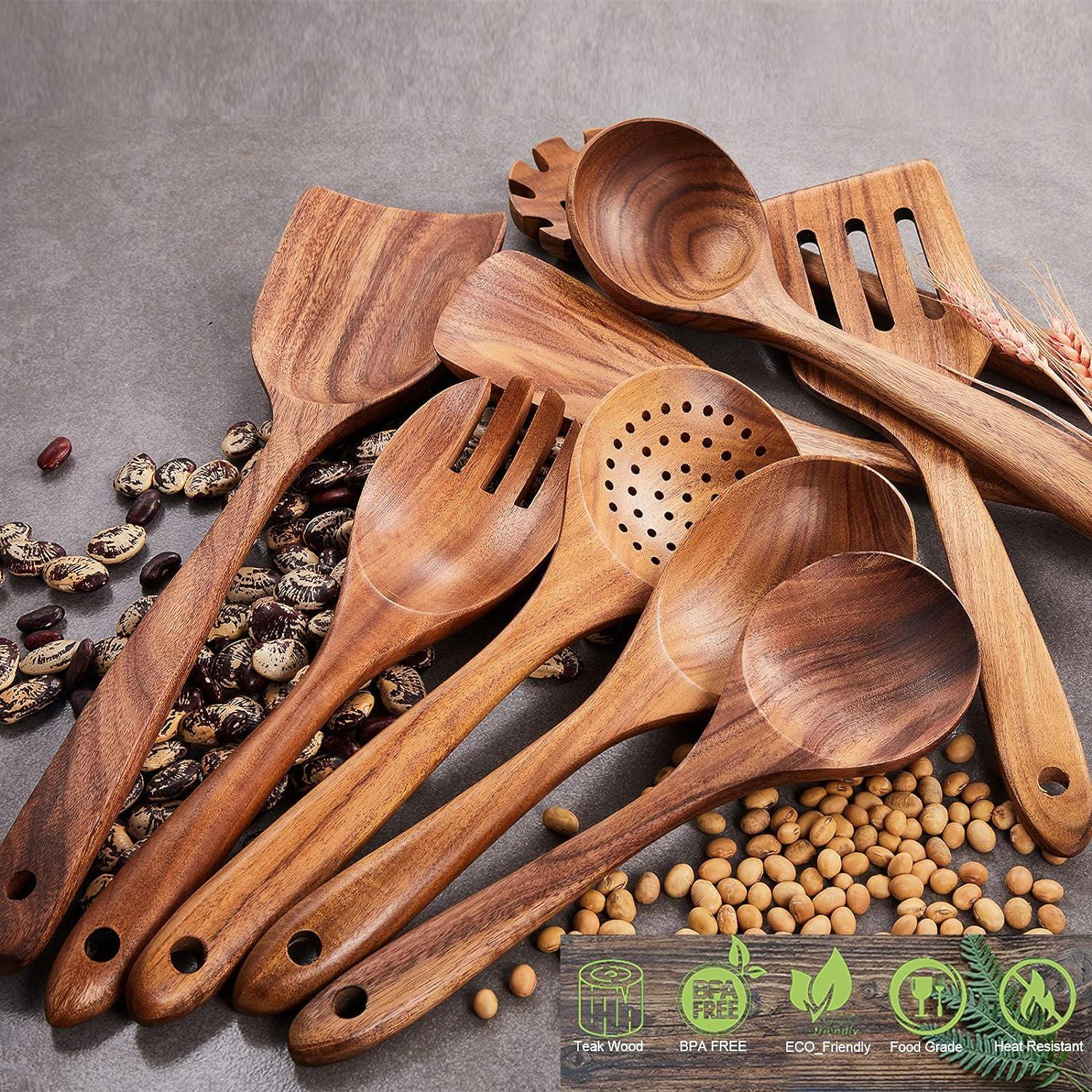 Best Wooden Kitchen Utensils - GUDAMAYE 9 PCE Natural Teak Spoons Review