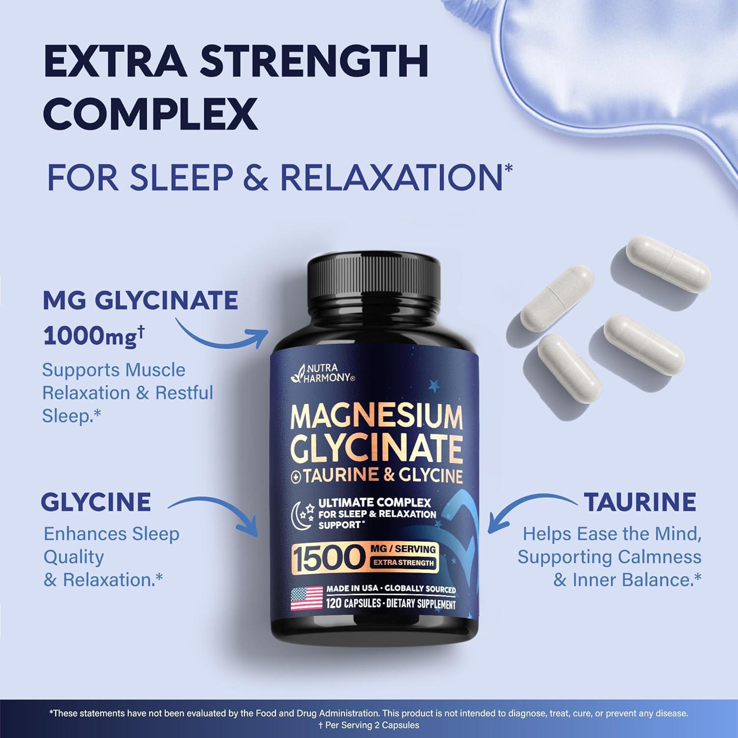 Best Sleep Support - Magnesium Glycinate - Relaxation & Rest Aid - 1500mg Extra Strength - Chelated & High Absorption - Lab Tested - 120 Capsules