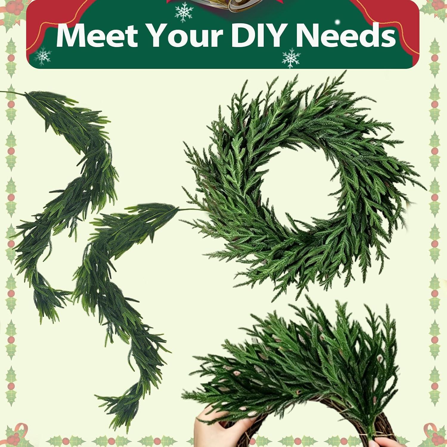 Best Holiday Garland Decor - 16 Pcs Artificial Norfolk Pine Stems, 18 Inch Faux Pine Branches for Vase, Realistic Christmas Greenery Picks for DIY Wreath (16PCS)