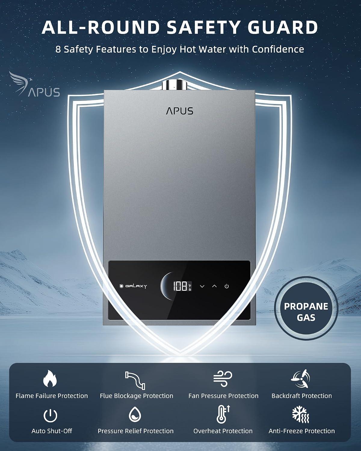 Best Indoor Hot Water Heater - APUS Tankless Propane Gas, 4.42 GPM, 95,000 BTU Review