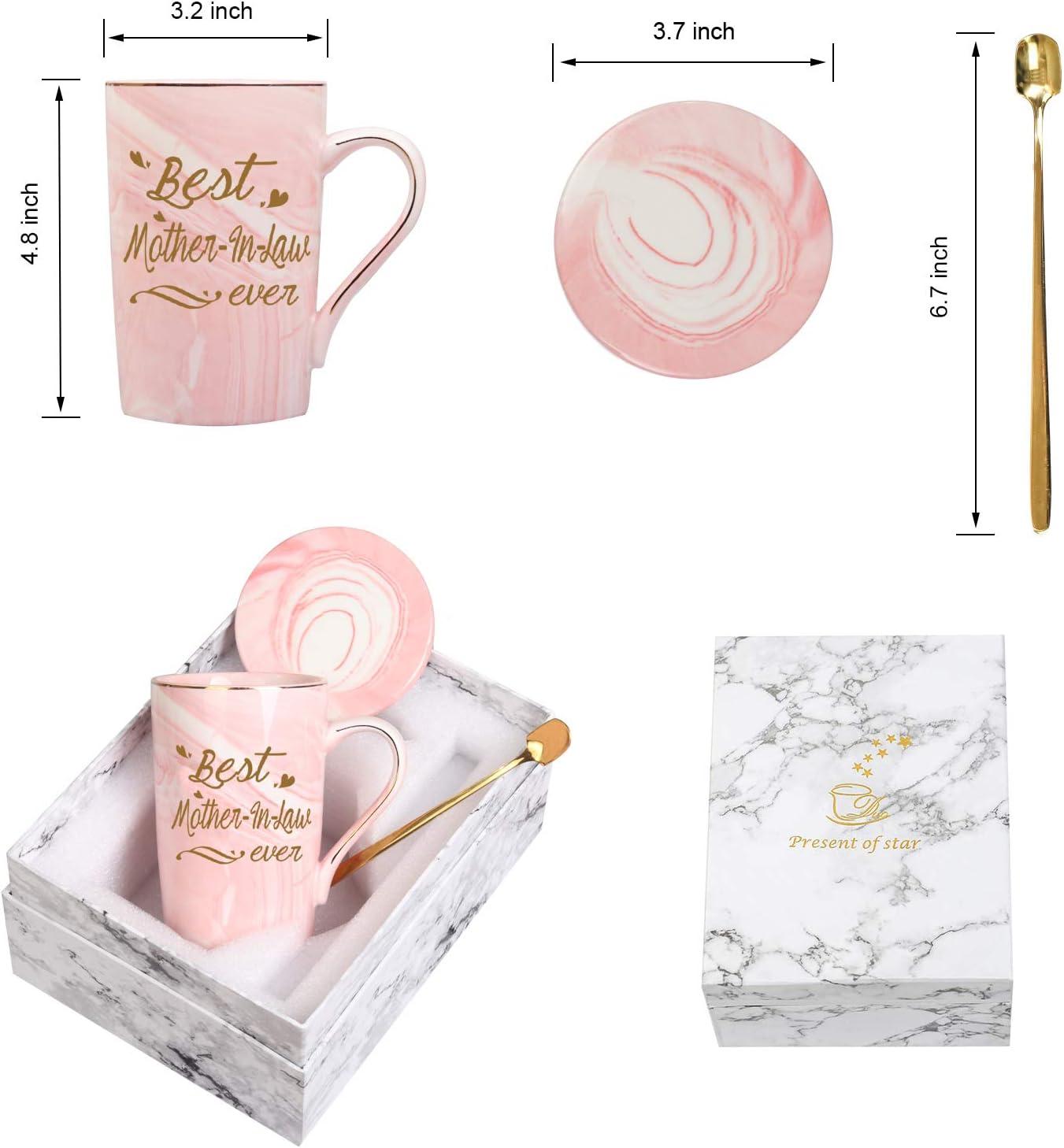 Best Mother In Law Gifts - Pink Coffee Mug with Coaster & Spoon Review