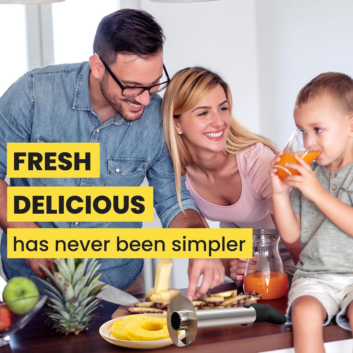 Best Pineapple Slicer - AUBENR Premium Pineapple Corer and Slicer Tool - Sharp Pineapple Cutter with Serrated Tips - Easy to Use and Clean - Stainless Steel Core Remover for Pineapple(Black)