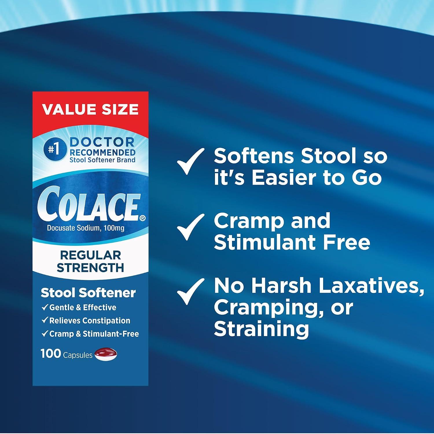 Best Stool Softener - Colace 100mg Capsules for Constipation Relief