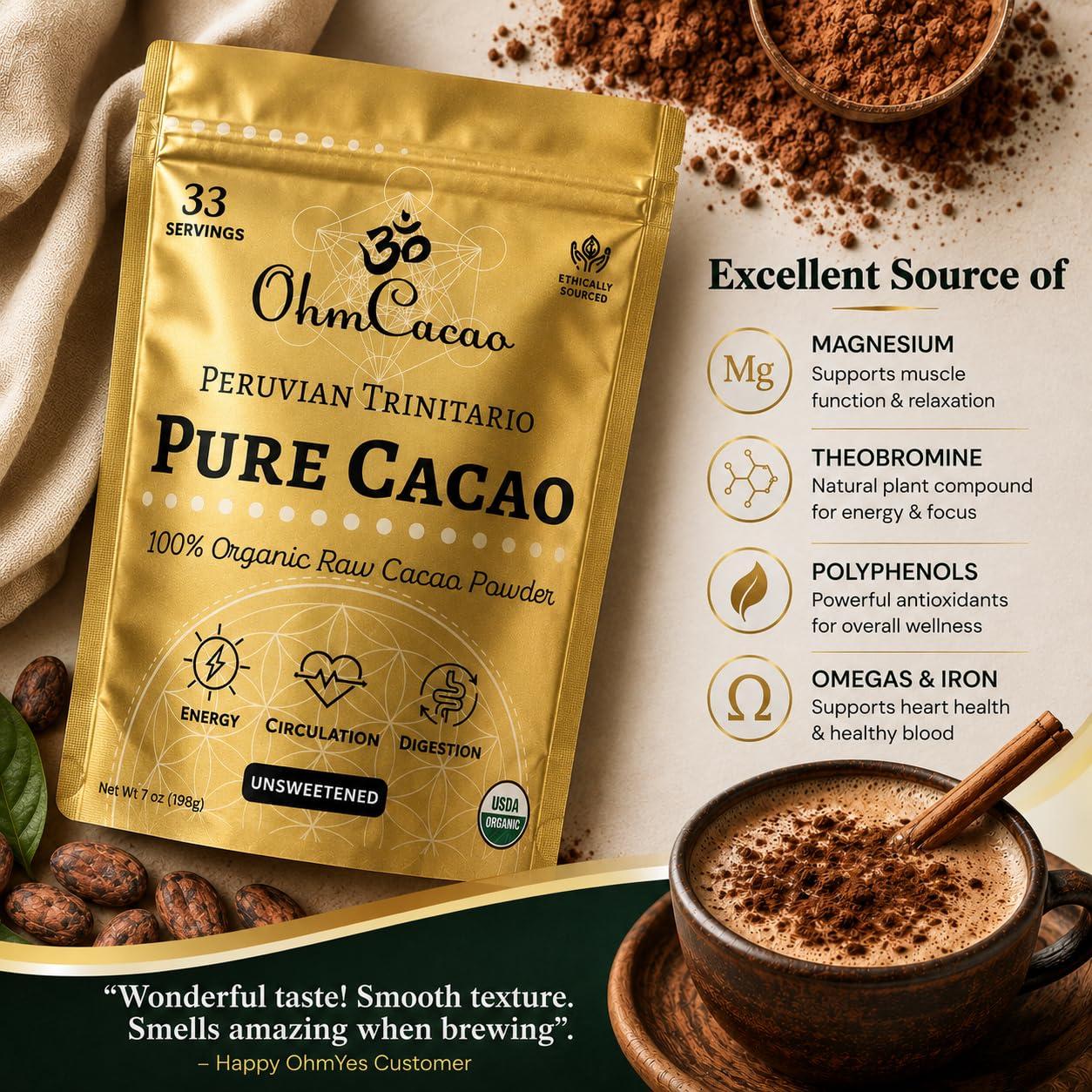 Best Superfood Cacao Powder - Pure Raw Organic Cacao | Premium Ceremonial Grade Cacao | Natural Source of Flavanols, Magnesium, Iron & Theobromine | Sugar-Free Hot Cocoa Chocolate Drink & Baking Mix | Unsweetened - (33 Servings) Review