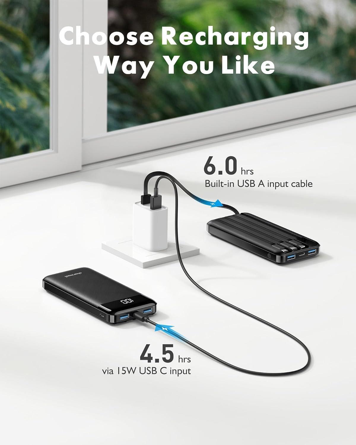 Best Portable Charger - charmast 10000mAh, Built-in Cables, Fast Charging Review