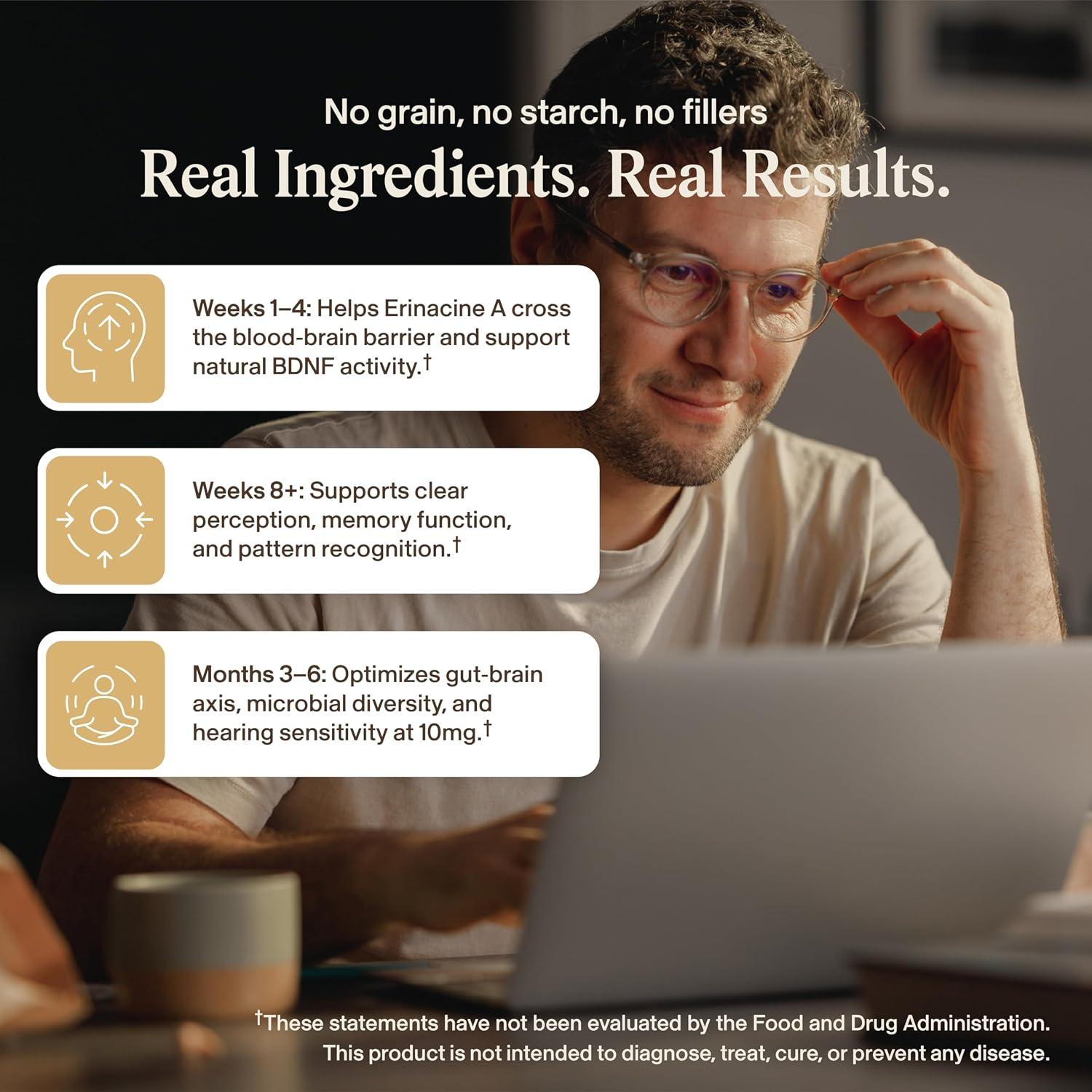 Best Brain Support - Real Mushrooms Real Mycelium - Standardized Lion’s Mane Capsules with 5mg Erinacine A (ErinaPrime) - Focus, Memory & Clarity Supplement (60 Count) Review