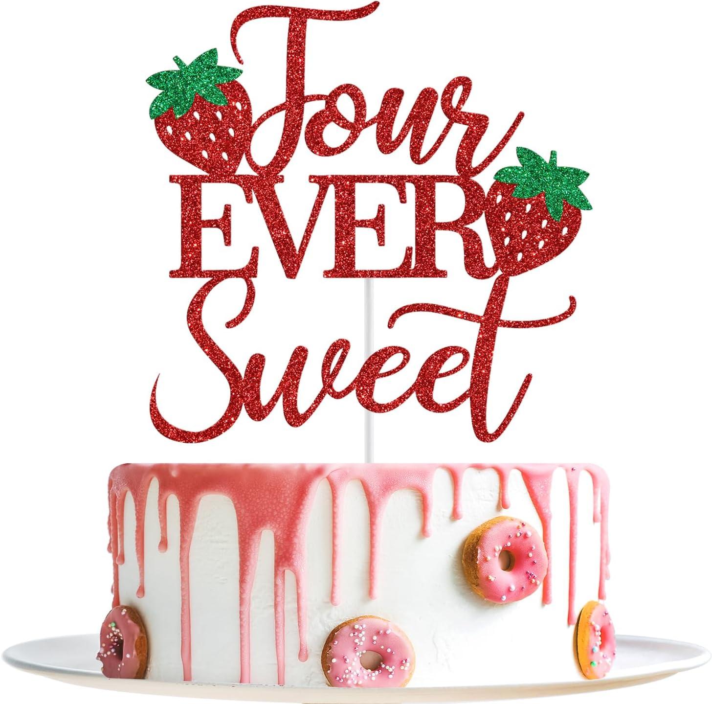 Berry Sweet Showdown: 4th Birthday Topper vs. Decor... Red Glitter Magic!