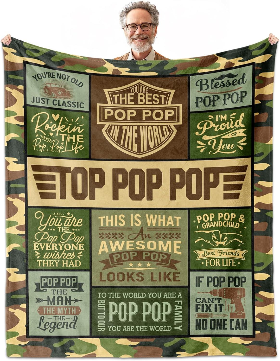 Compares Pop Pop's 60"x50 Blanket, Grandkid-Powered Memories, Grandson's Heartfelt Touch, & Grandpa's Tested Choice-Seasonal Must-Haves