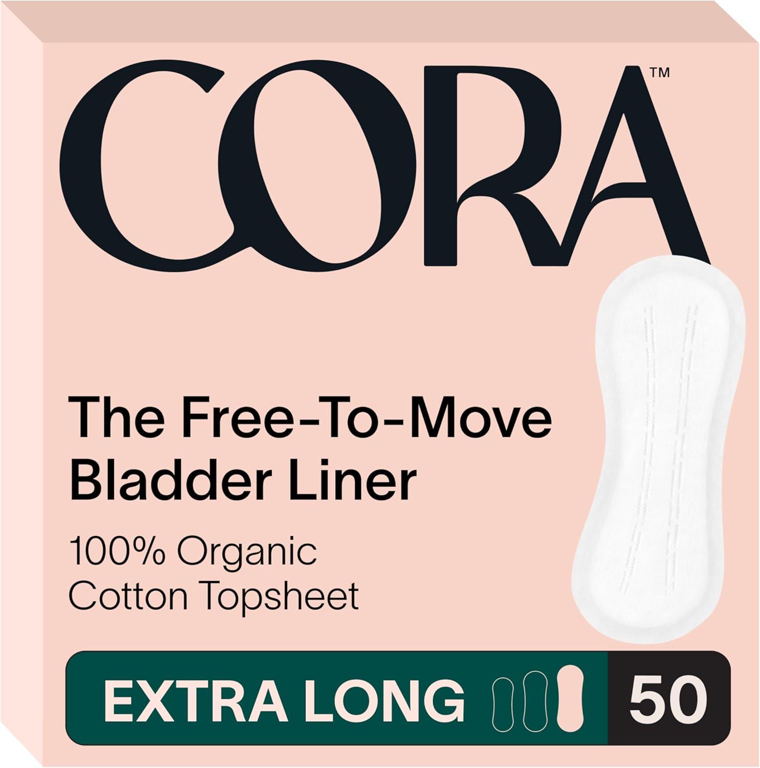 Cora Ultra Thin Organic Showdown Incontinence Pads: 50 Extra Long, & Bladder Leak Tested