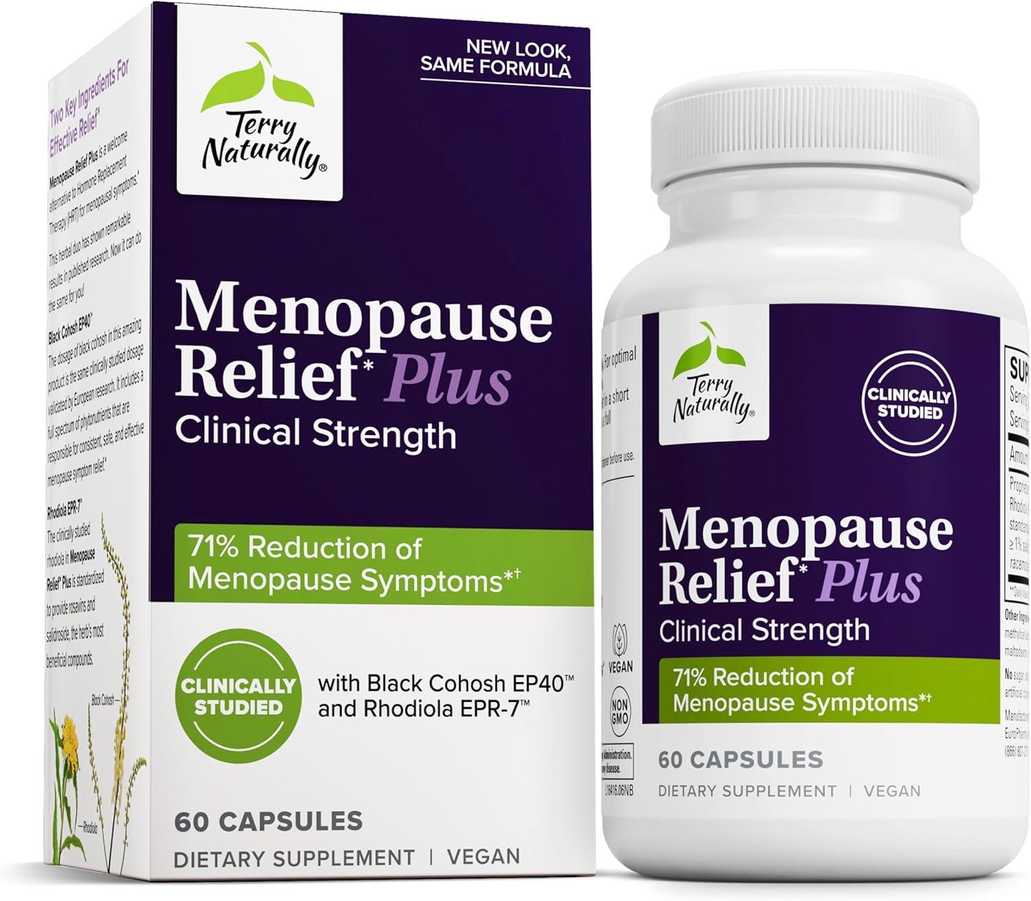 Terry Naturally Menopause Relief Plus Showdown: Tested with Rhodiola, Night Sweats, & 60 Capsules