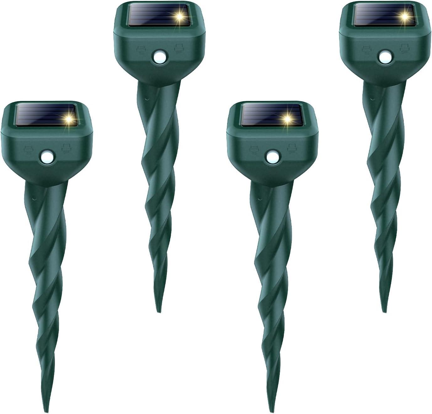 Solar Sonic Showdown: Tested Repellent for Lawns {4 Waterproof Stake Pack}… Efficient Protection!