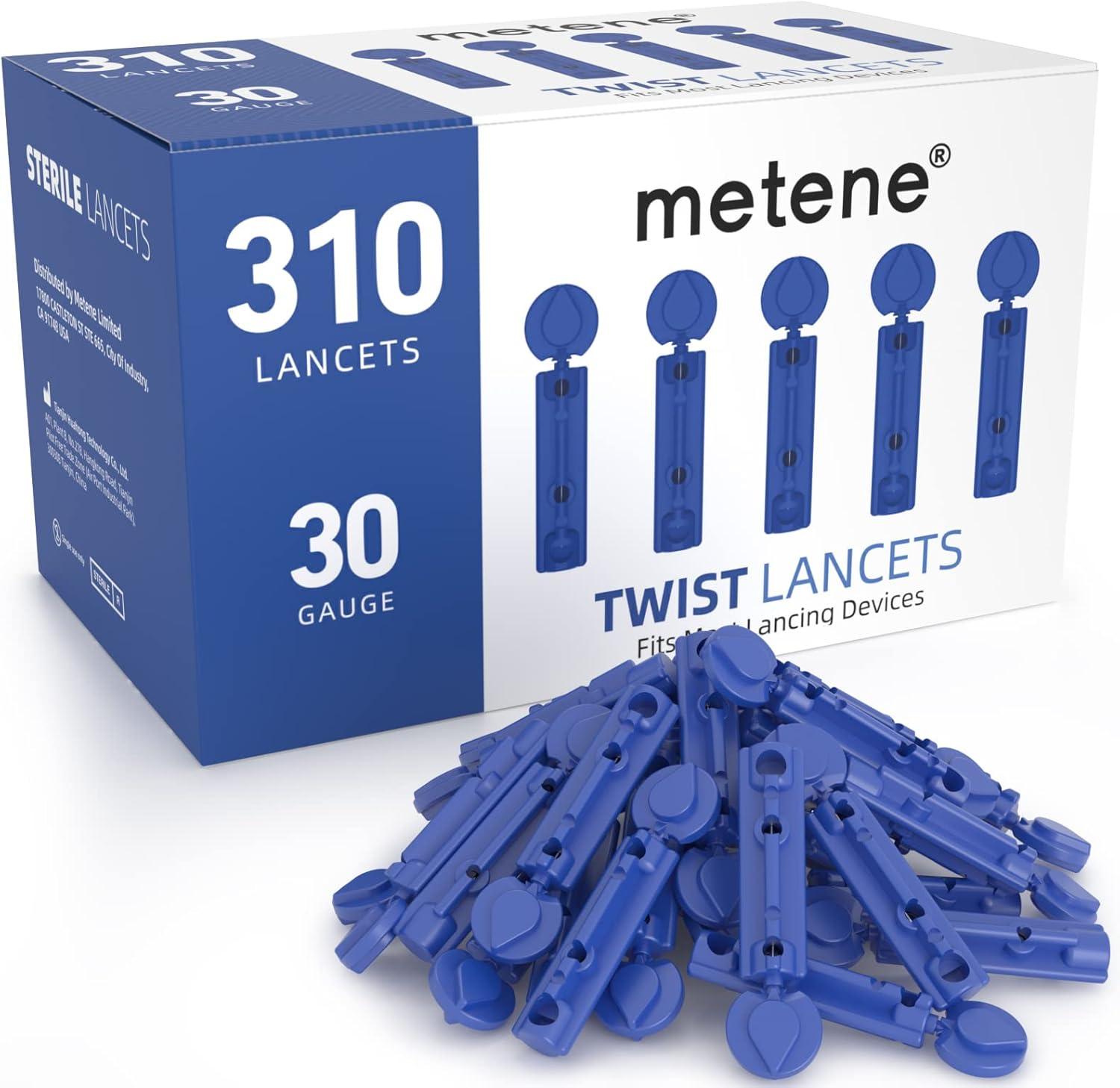 Metene Twist Top Lancets 310 Count Blue 30 Gauge Tested for Diabetes Accuracy