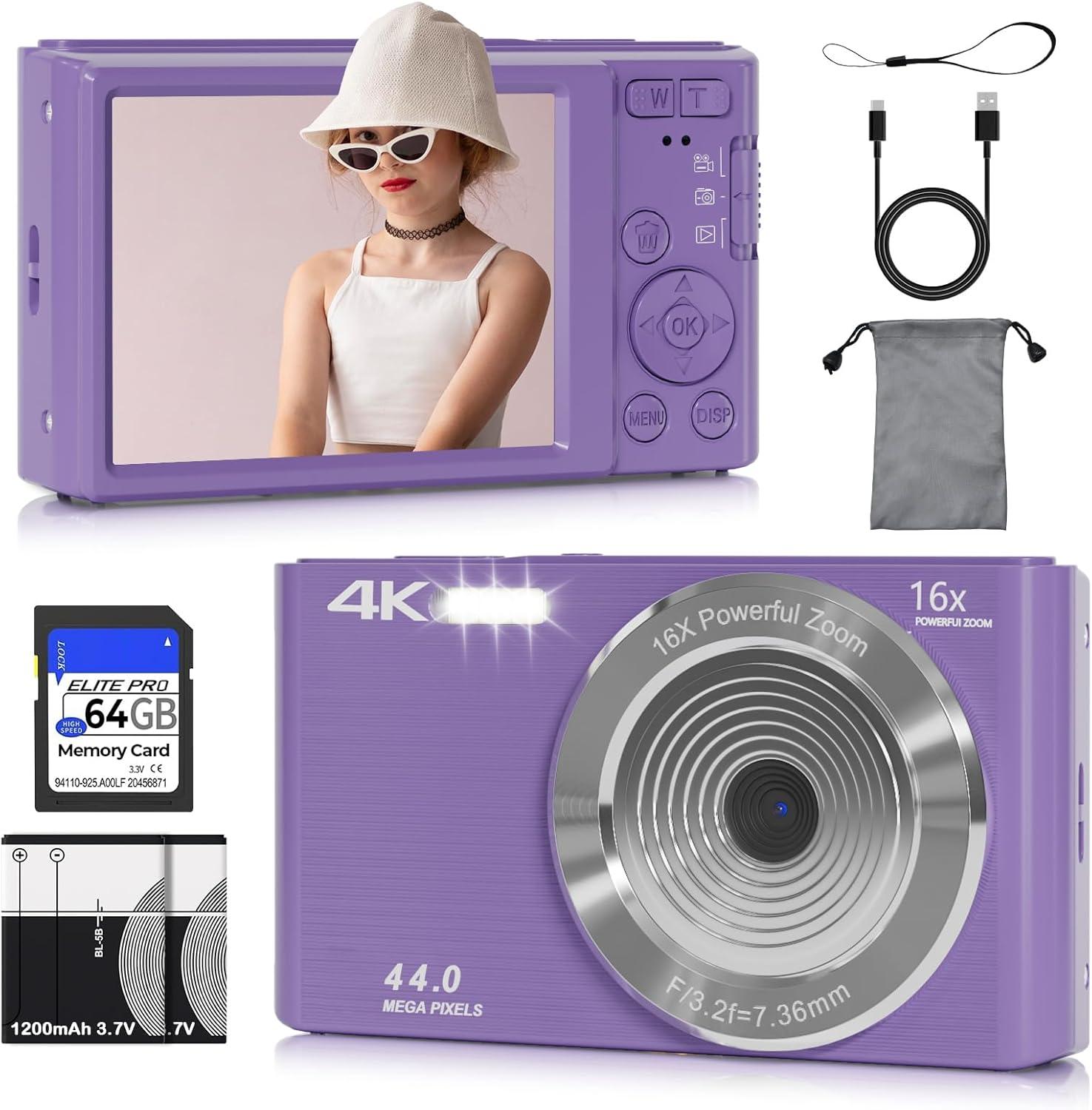 4K Auto Focus Tested vs. 16X Zoom: Vlogging Cameras for Kids (Purple)