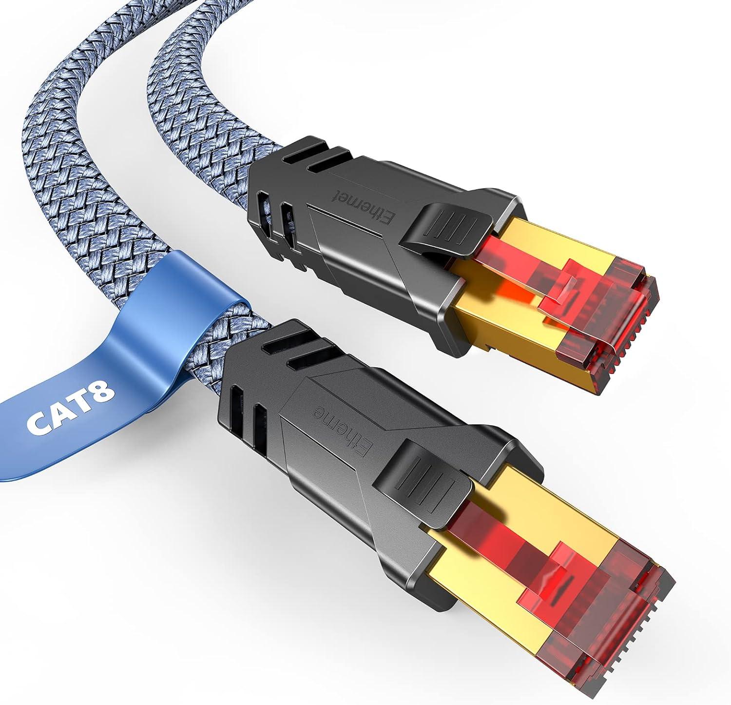 Cat 8 Ethernet Cable Tested for 40Gbps, 2000MHz Speeds: Gaming, Streaming, Weatherproof & Fluke Verified