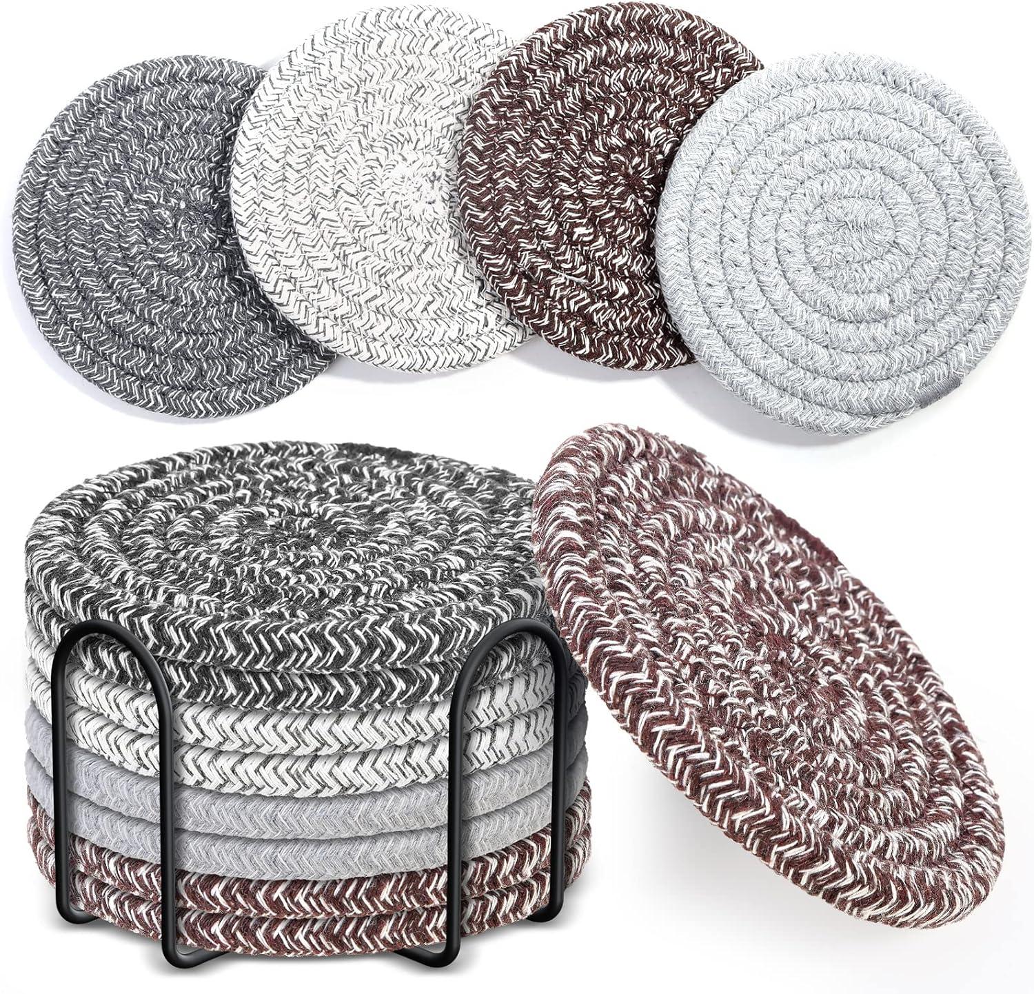 Showdown Tested: 8-Piece Holder, 4-Color Cotton, 4.3-Inch Coasters (Home Decor Insight)