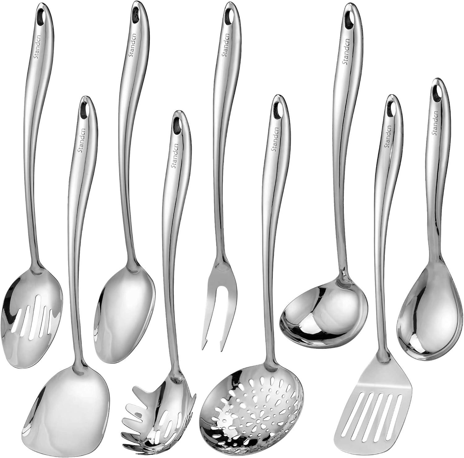 304 SS Kitchen Utensil Showdown: Draining, Carving, Baste-Tested for Daily Use, 9-Piece Set!