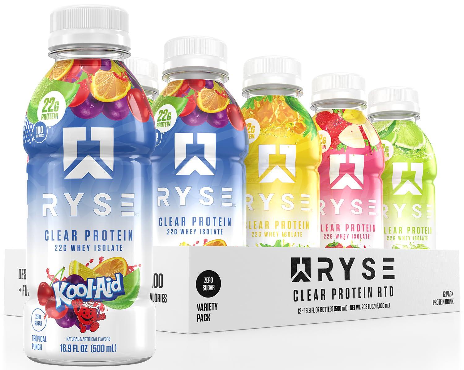 Showdown: RYSE Clear Protein Shake (12-Pack) - 100 Cal, 22g Whey, No Sugar, 0g Fat... Lactose-Free vs. Classic Options