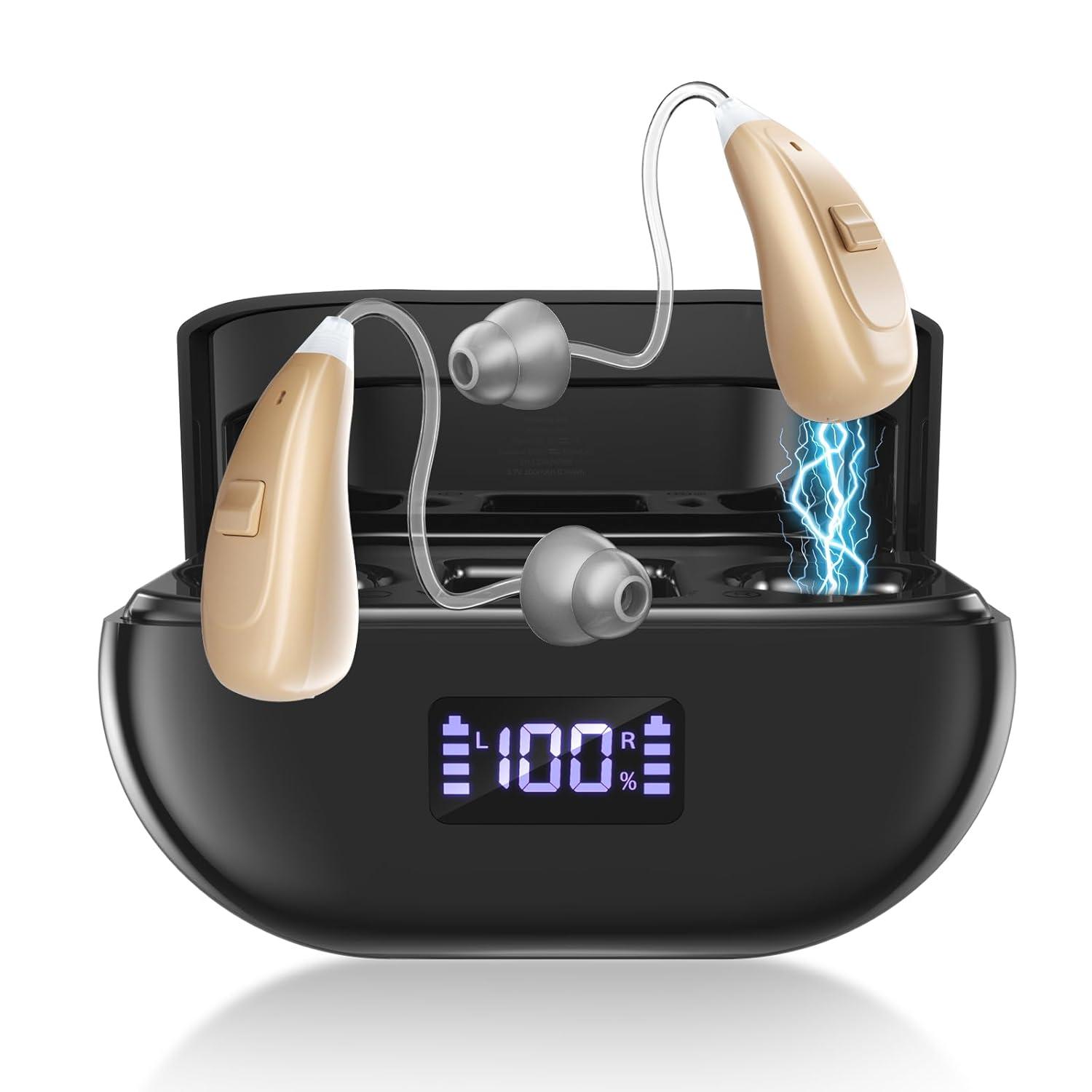 Top-Rated Best Hearing Aids for Seniors - Rechargeable, Noise Cancelling, Clear Sound & Comfort Fit (Black)