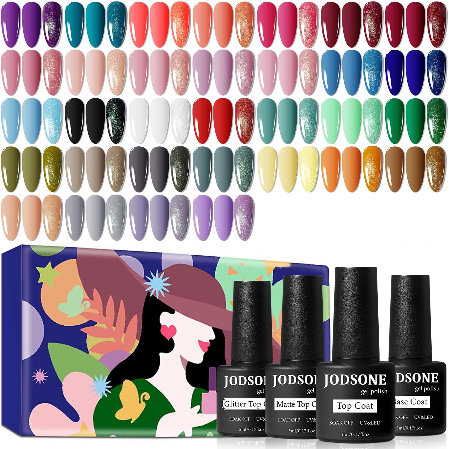 Best Nail Polish Set - JODSONE 32 Colors Gel Polish Kit Base Coat Top Coat Collection Gifts for Women (50 characters)