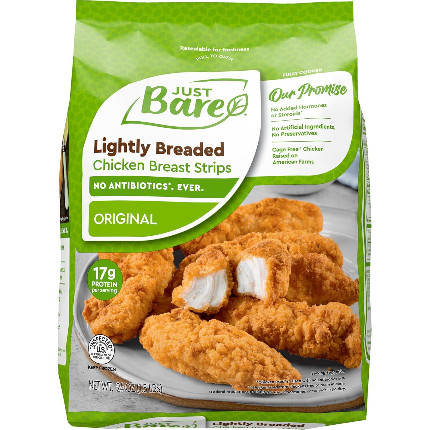Best Top-Rated Protein Snack - Just Bare Lightly Breaded Chicken Breast Strips | Fully Cooked | 16G Protein |Frozen | 1.50 LB Review