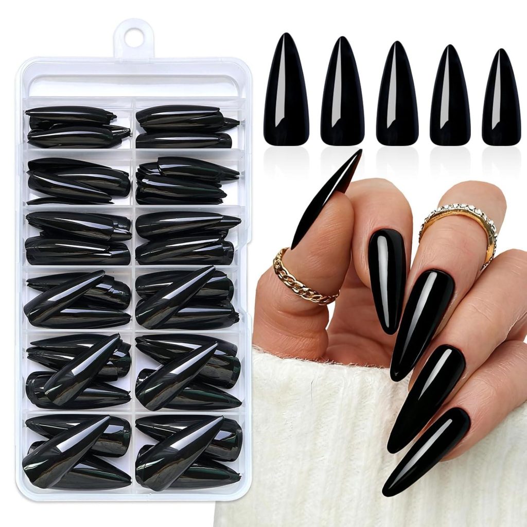 Best Press on Nails – 144pc Black Stiletto Nails with Glue Tabs Review