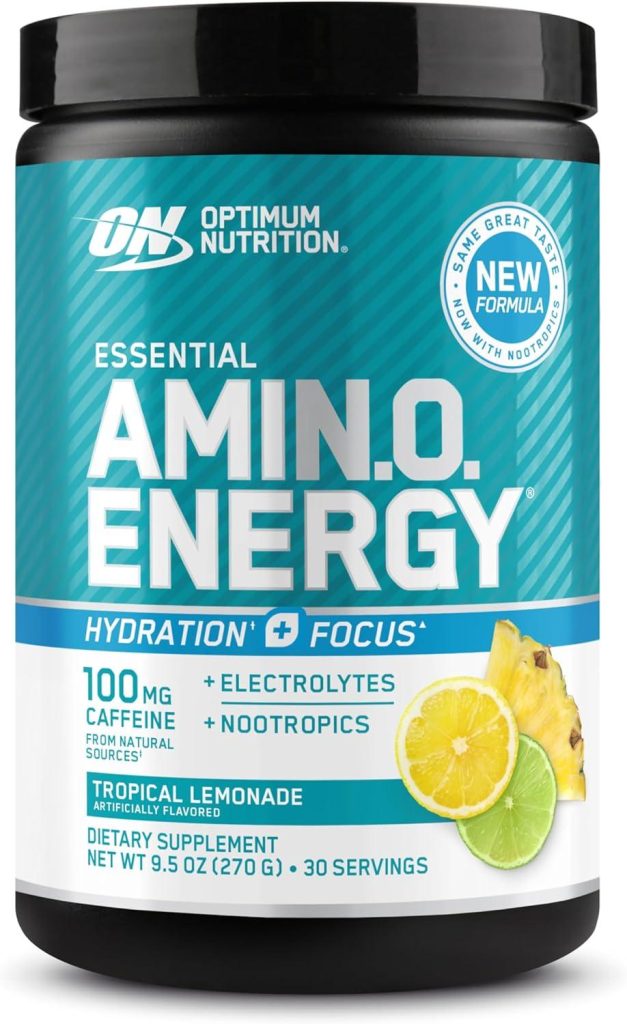 Best BCAA Powder – Optimum Nutrition Amino Energy Powder Plus Focus, with BCAA, Electrolytes, and Caffeine, Tropical Lemonade Review