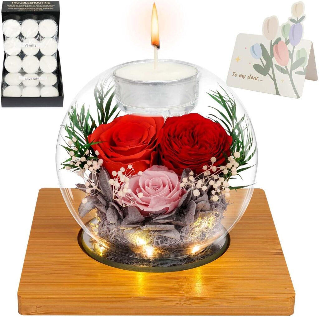 Best Gift Idea – Preserved Red Real Rose in Glass with Candles Review