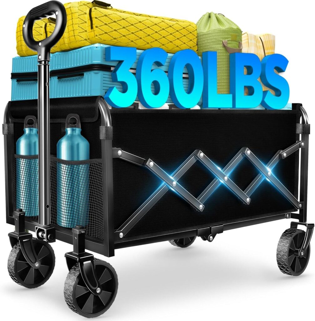 Best Utility Wagon – Wagons Carts Foldable – Collapsible Wagon Cart with Wheels Foldable – Utility Folding Wagon Cart for Sports Camping Grocery, Black Review