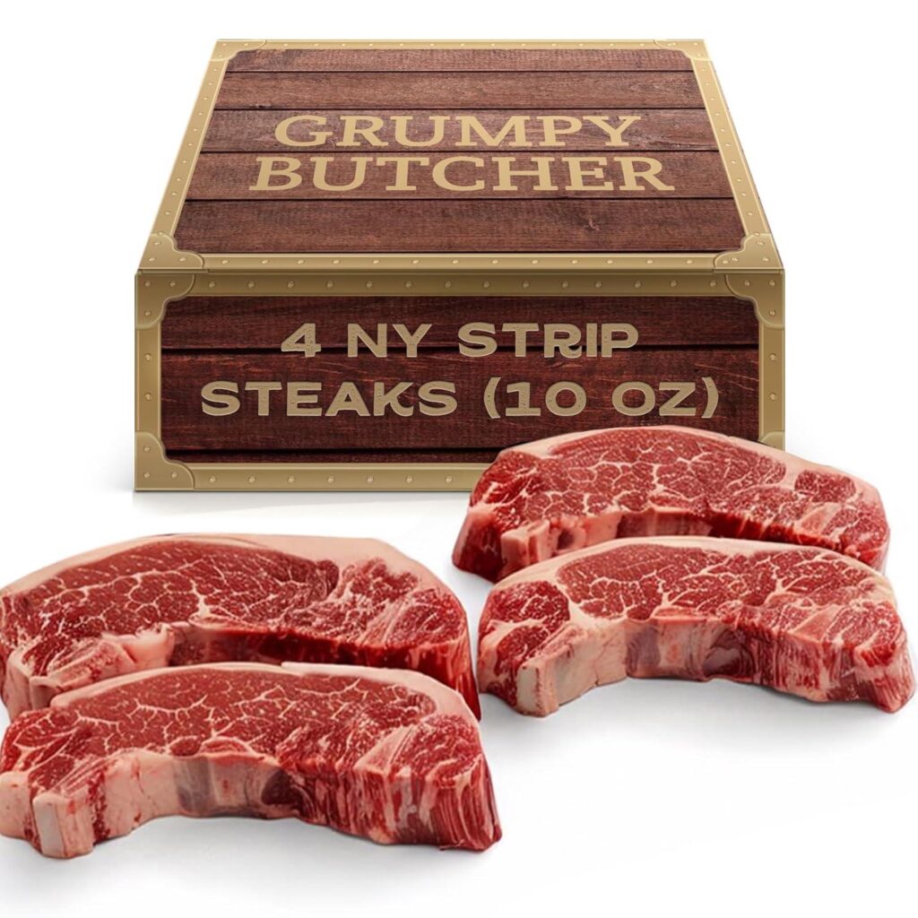 Best Meat Gift – Grumpy Butcher New York Strip Steaks, 10 Ounce (Pack of 4) – Prime Steakhouse Quality Beef NY Strip Review