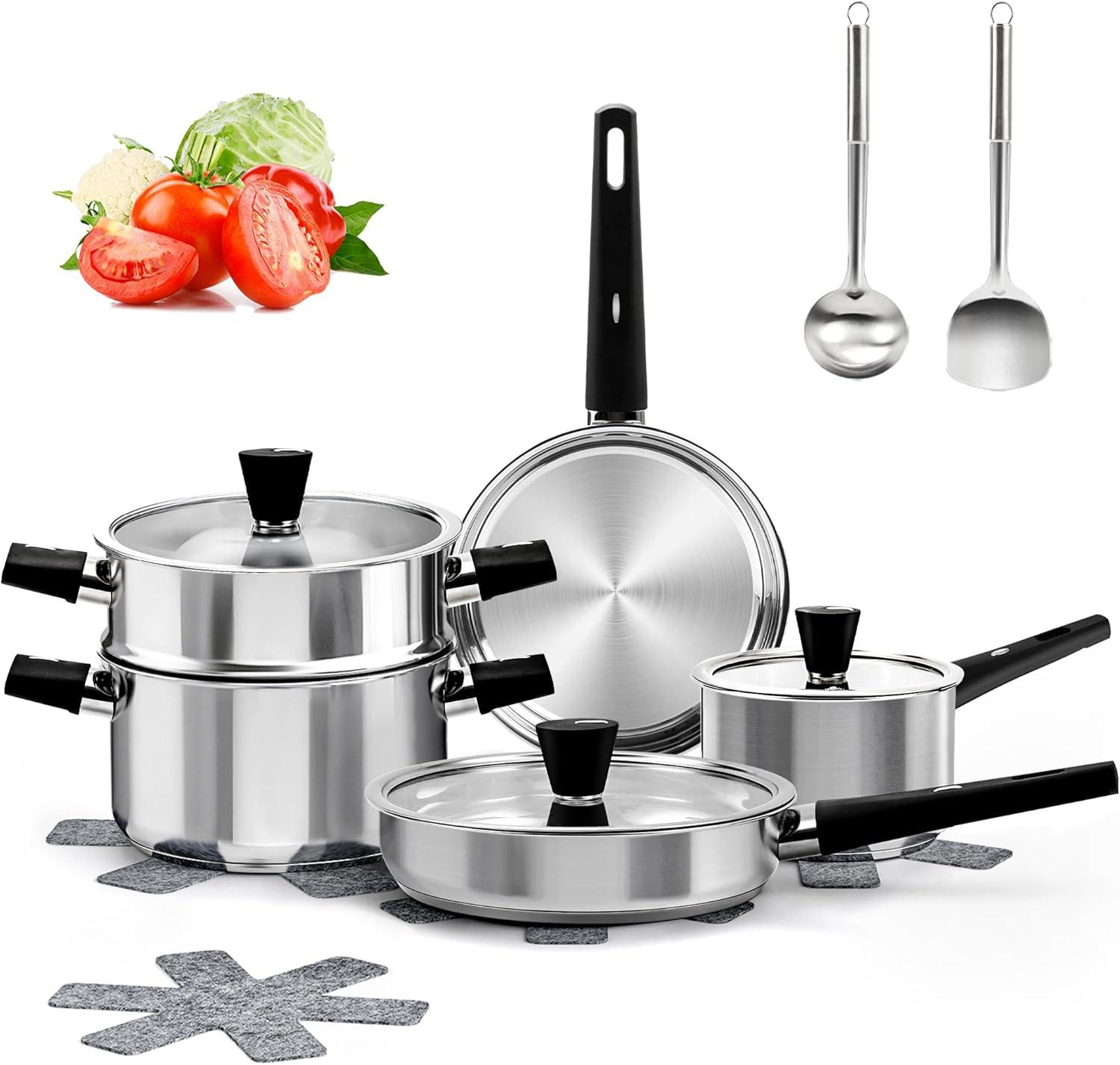 14-Piece Kitchen Stainless Steel Set Tested: Stay-Cool Handles & Universal Compatibility