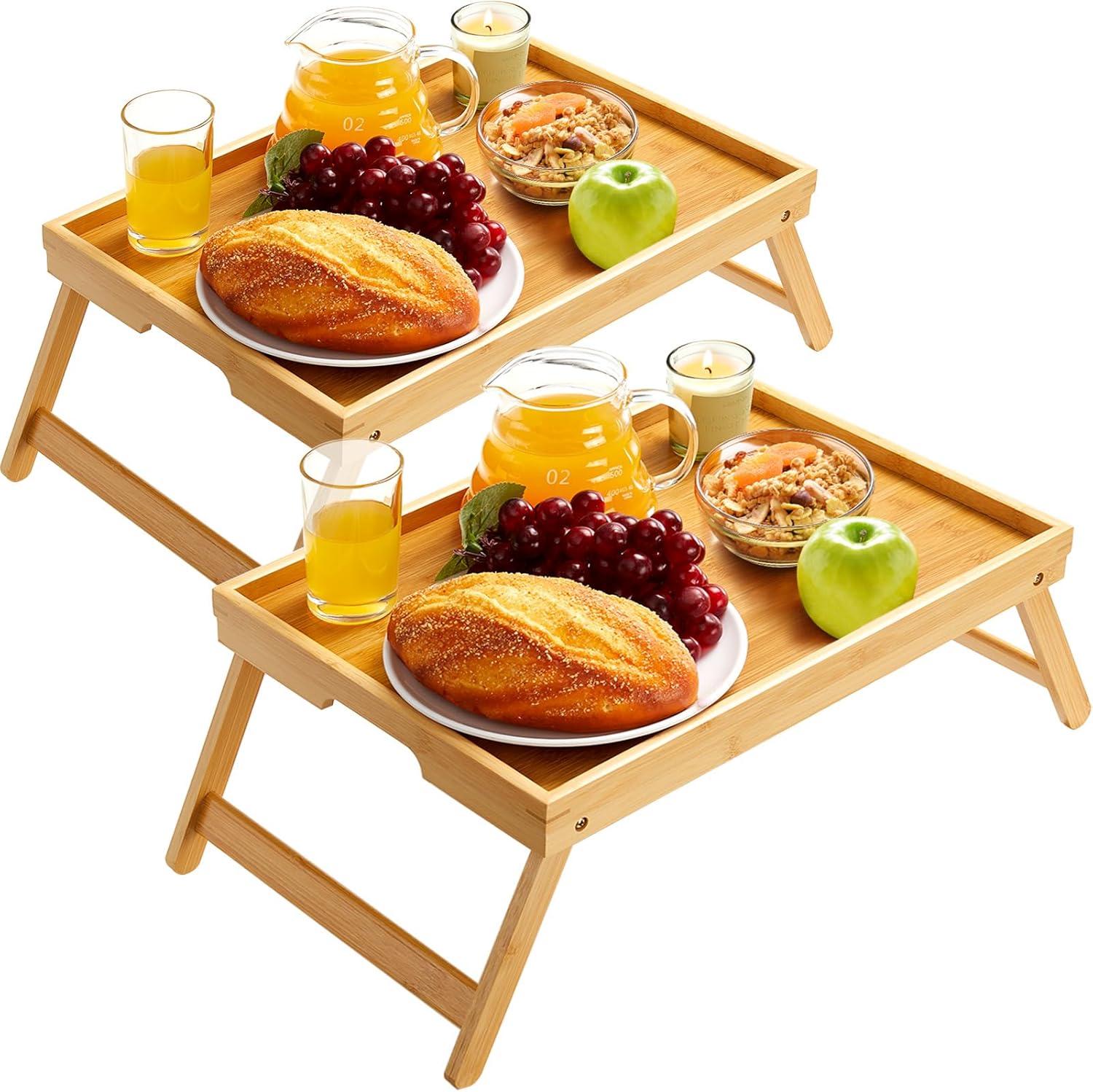 Pipishell Bamboo Bed Breakfast Tray: Foldable Legs, Handles - Surprising Multi-Use Flexibility for Kids & Couch Work