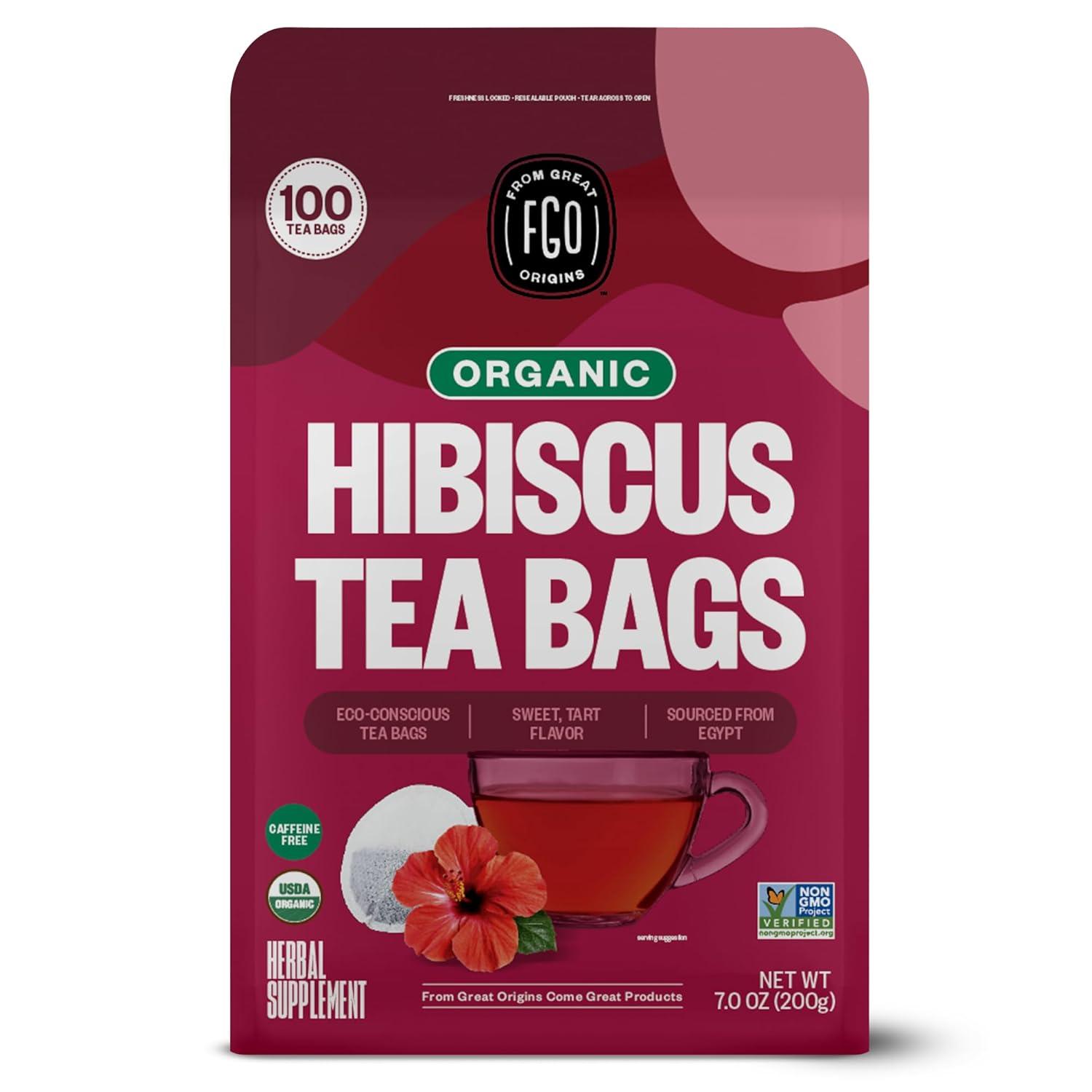 FGO Hibiscus Tea Showdown: 100 Count, Caffeine-Free, Eco-Packs... (Pack of 1)