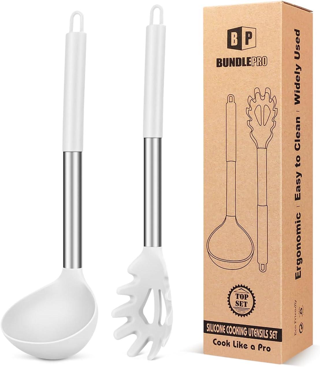 Silicone Pasta Fork vs. Ladle Spoon Showdown: Non-Stick... Heat-Resistant (White) Kitchen Must-Have?