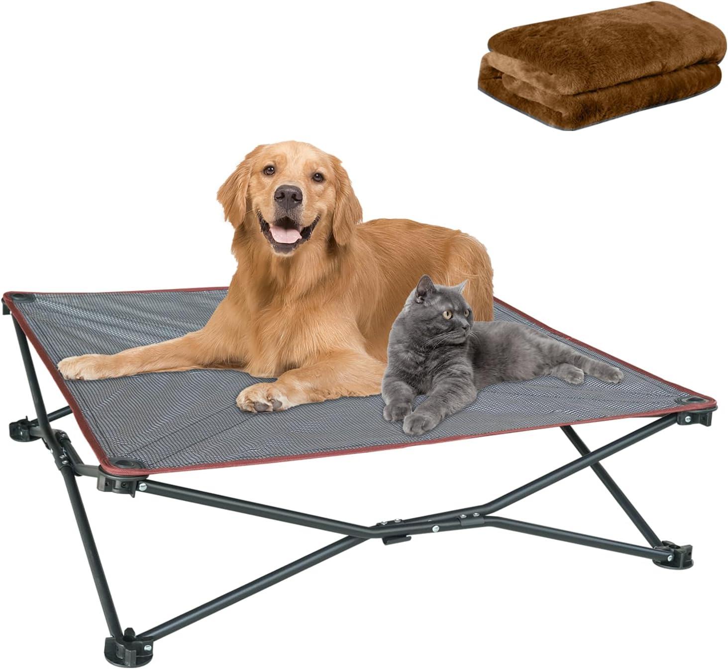 Best Dog Bed & Chair – unp Elevated Cooling Bed 36x36x10 Foldable Portable Washable Plush Review (Brown, L)