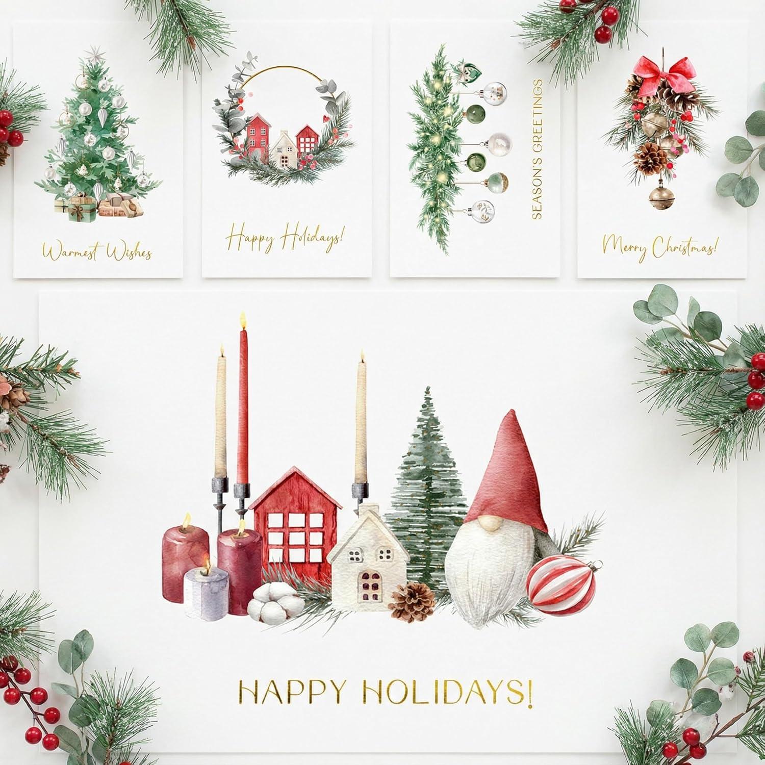 Best Christmas Cards – ZICOTO Beautiful Christmas Cards Set of 20 with Watercolor Designs – Incl. Bulk Envelopes, Matching Stickers Review