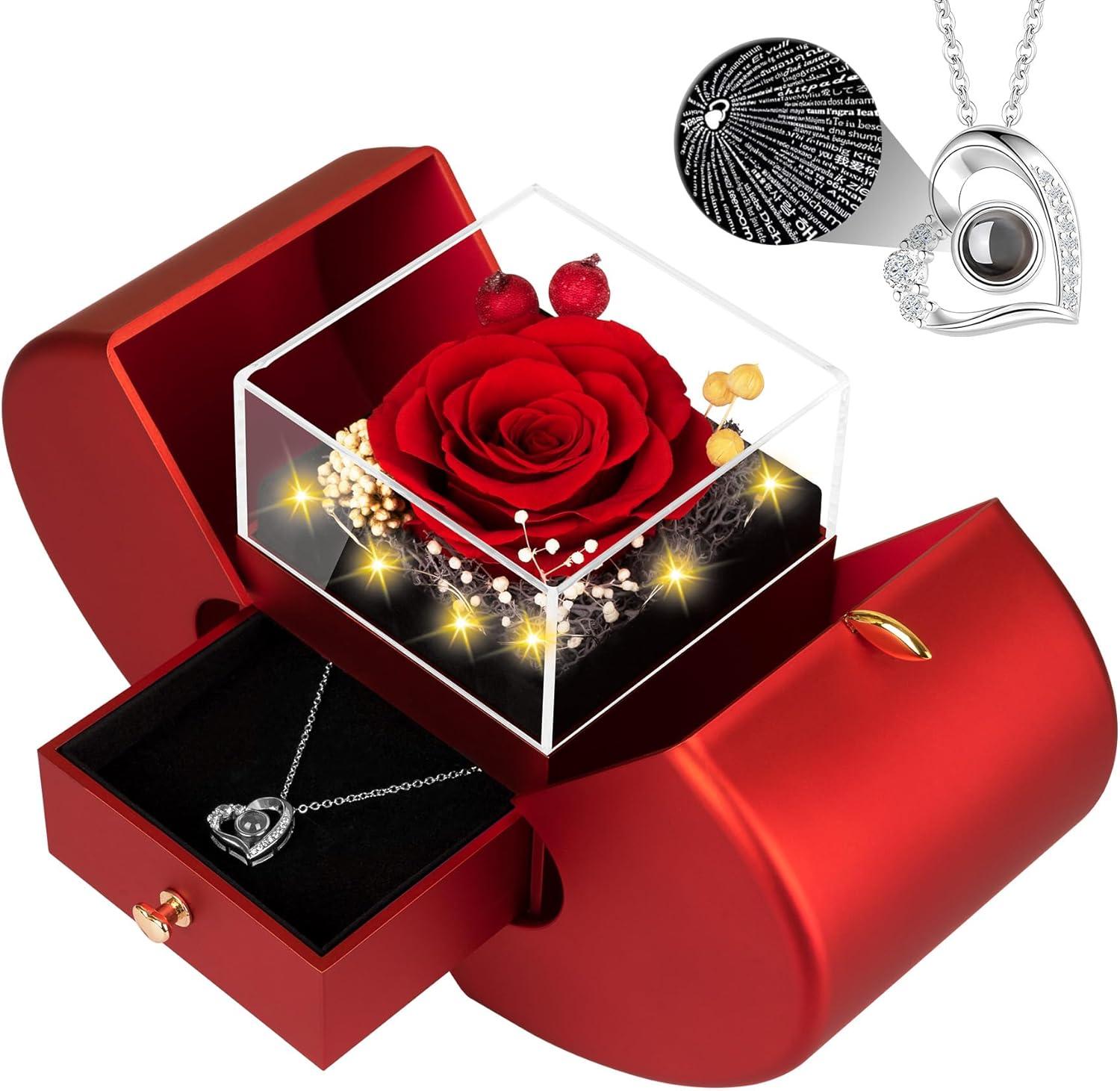 Best Romantic Gift – Preserved Red Real Rose with Necklace Review