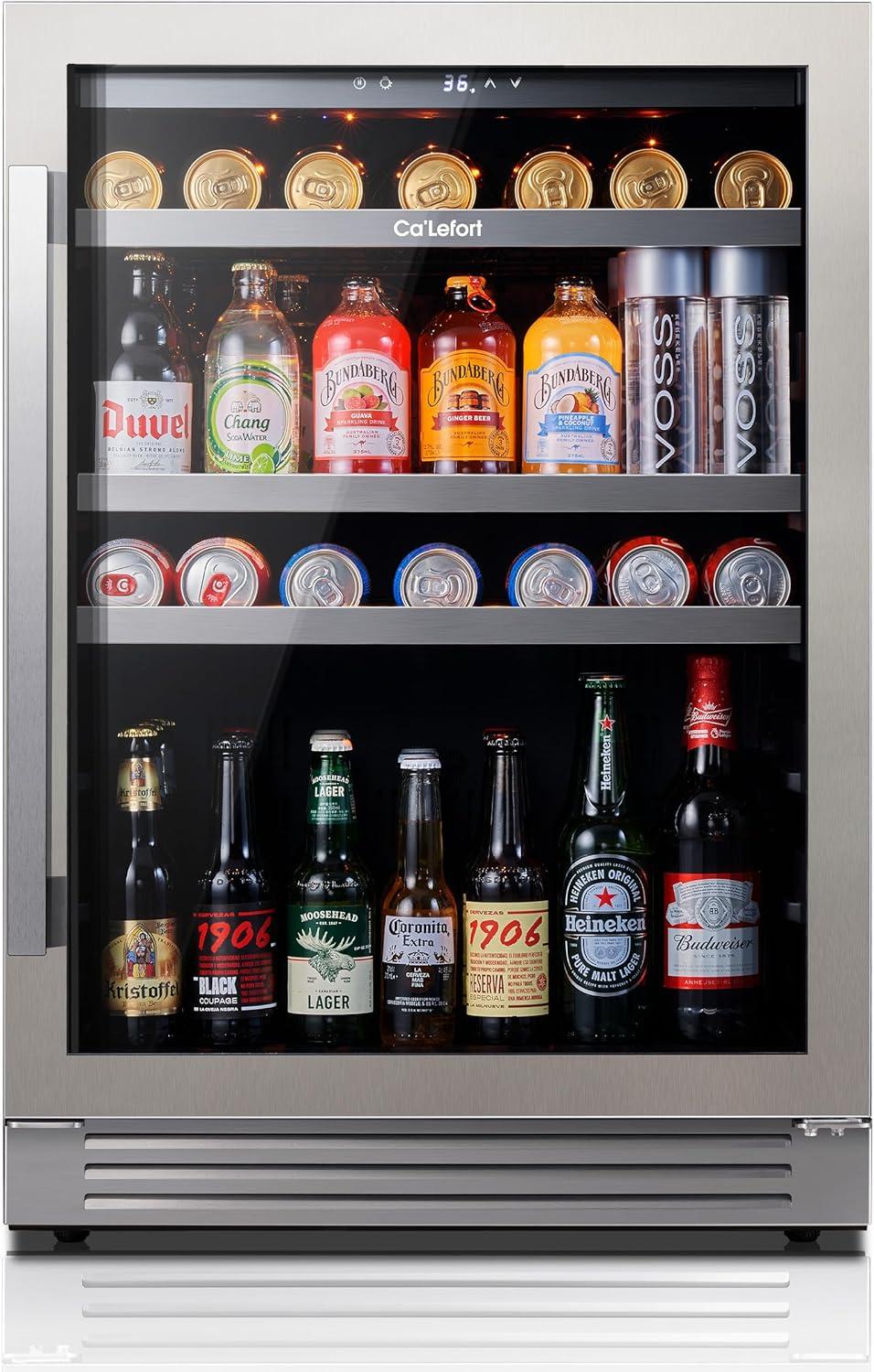 Showdown: Ca'Lefort's 24-Inch Beverage Fridge, LED Lighting, 180-Can Capacity, and Flexibility