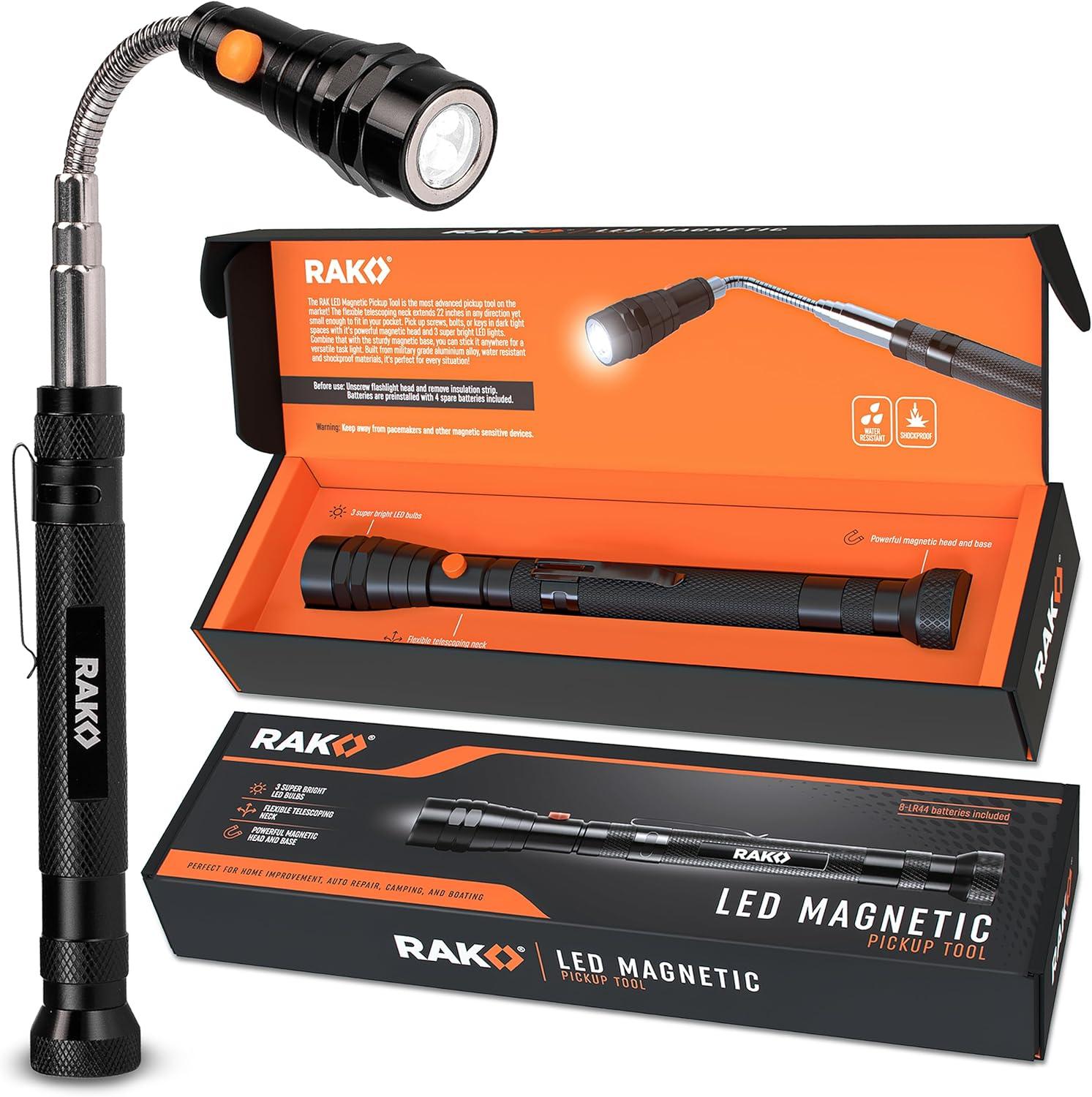 RAK Magnetic Pickup Tool Gifts for Men: Tested Telescoping Magnet, 22-Inch Extendable Neck & LED Flashlight (Perfect for