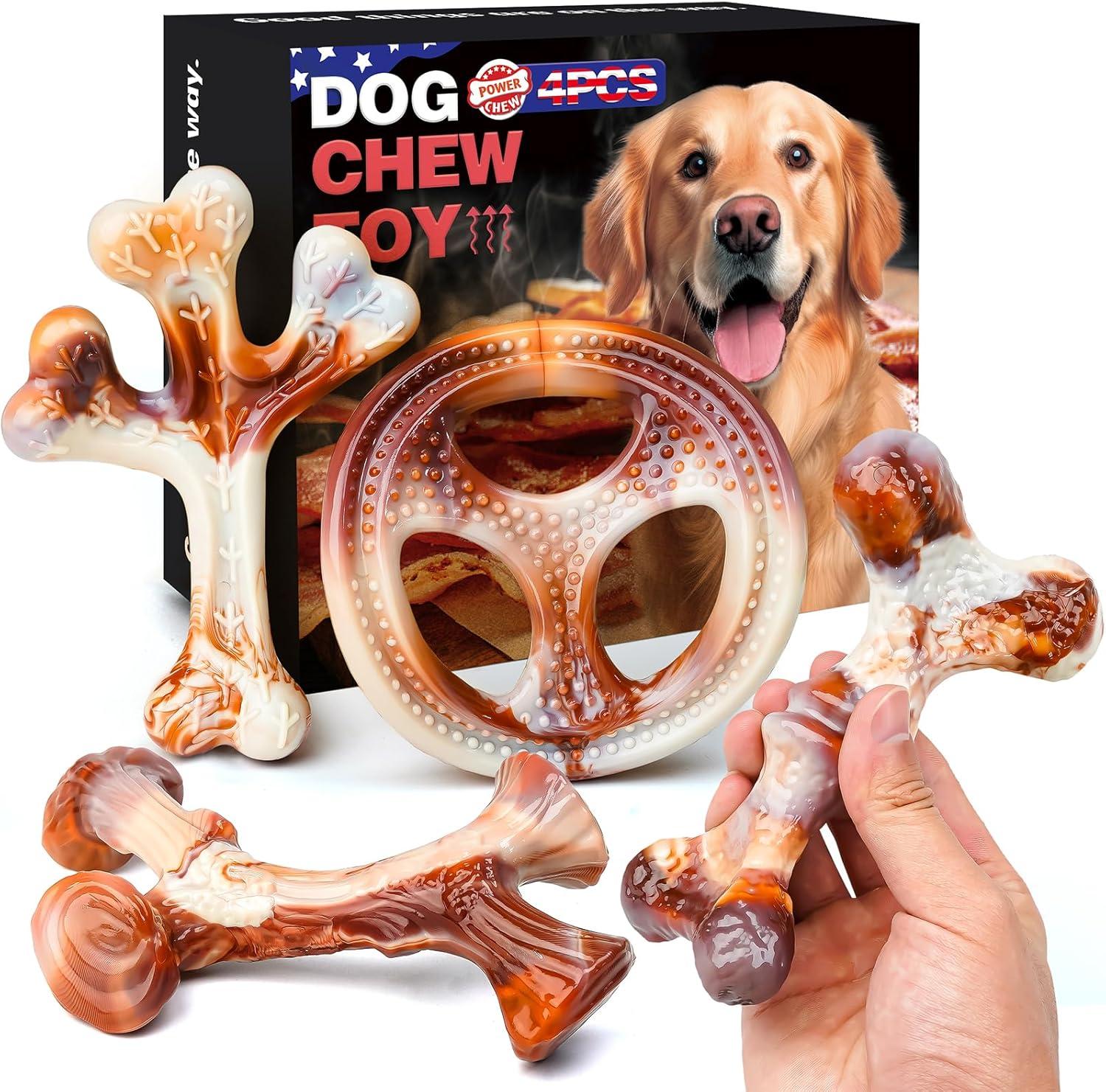 Tested for Aggressive Chewers: 4-Pack, Bacon Flavor, Durable Nylon Bones - Puppy Gift Showdown!